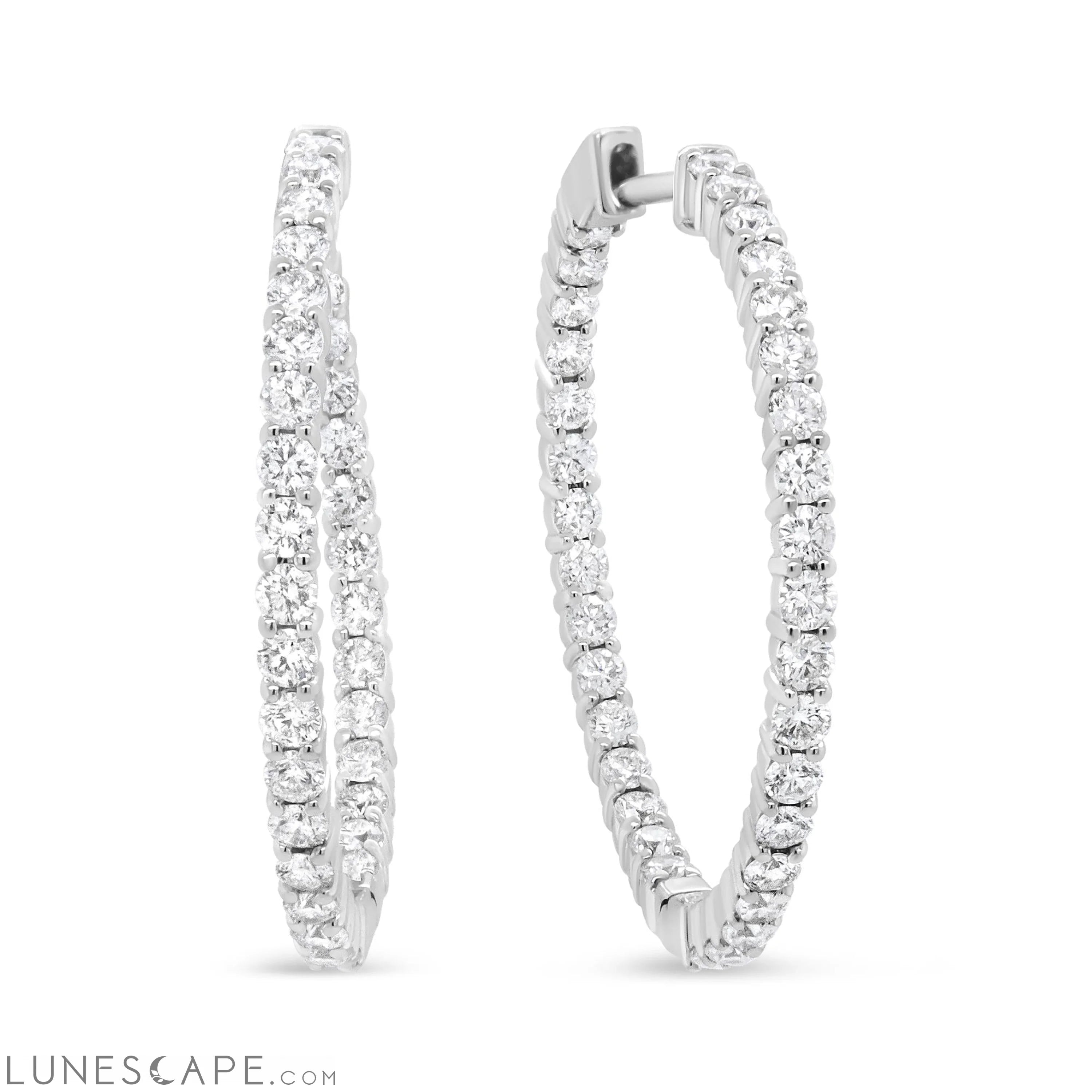 18K White Gold 3 5/8 Cttw Round Diamond Curved Inside-Outside Hoop Earrings (F-G Color, VS1-VS2 Clarity) LUNESCAPE