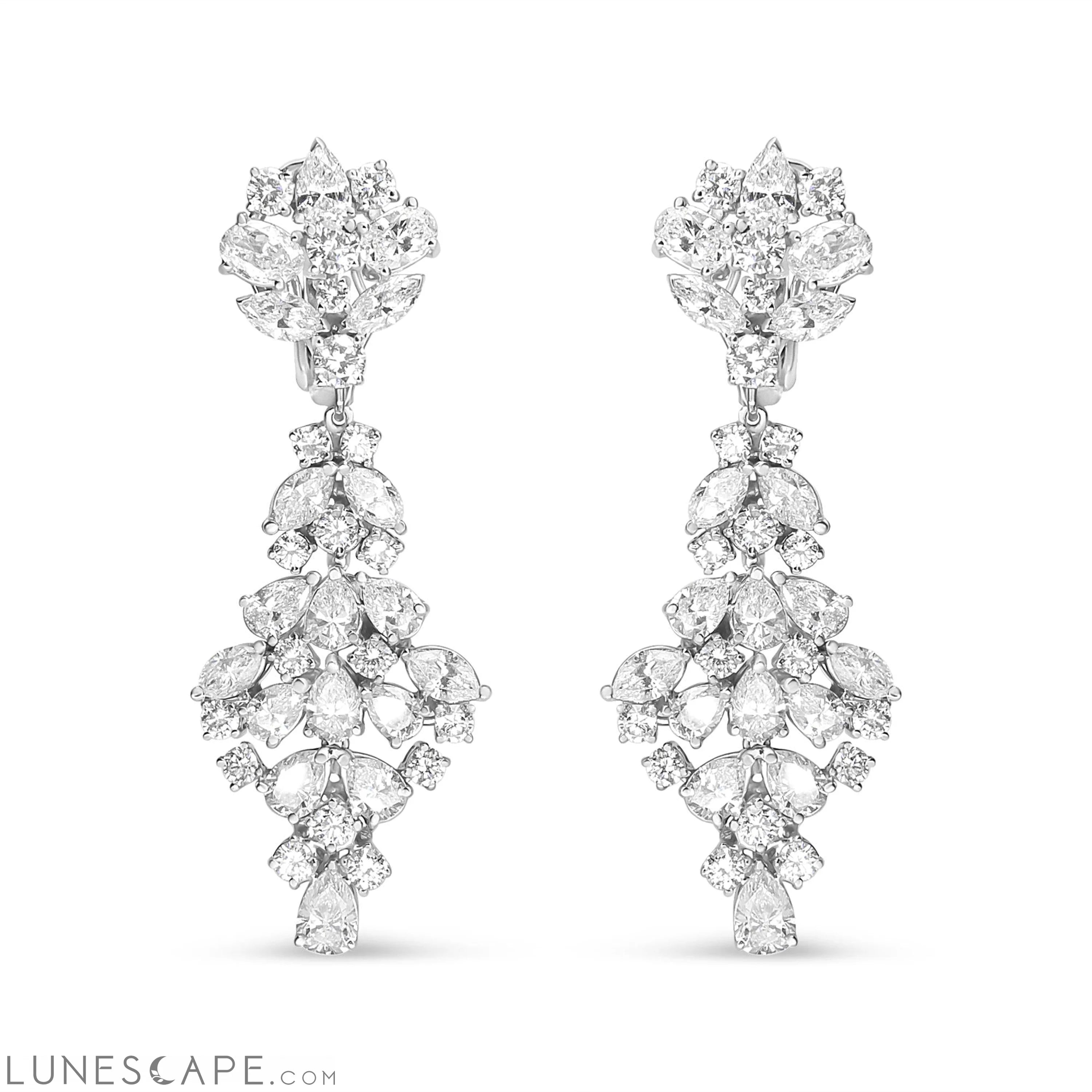 18K White Gold 9 1/2 Cttw Diamond Cluster Drop Dangle Clip-On Earrings (F-G Color, VS1-VS2 Clarity) LUNESCAPE