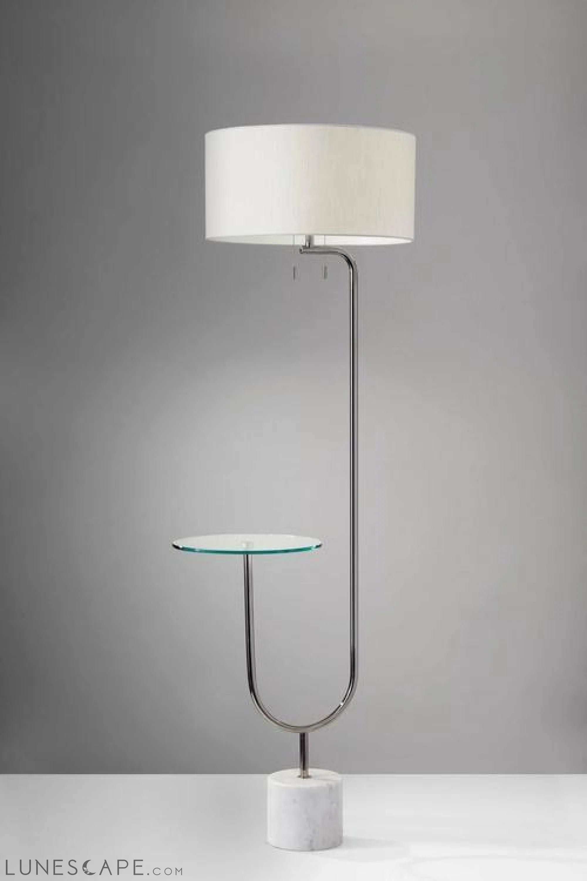 19" X 22.5" X 65" Chrome Glass Metal Shelf Floor Lamp LUNESCAPE