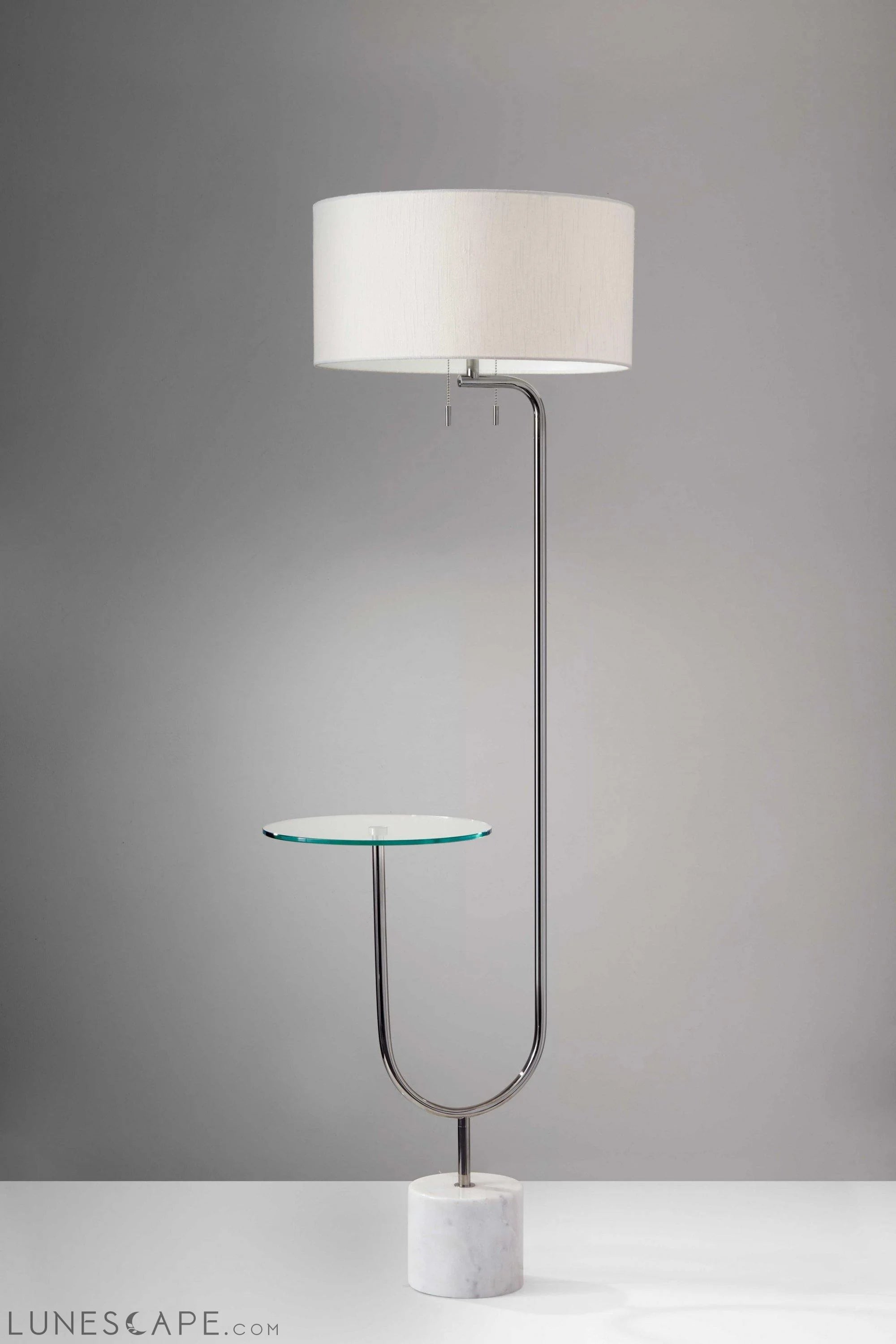 19" X 22.5" X 65" Chrome Glass Metal Shelf Floor Lamp LUNESCAPE