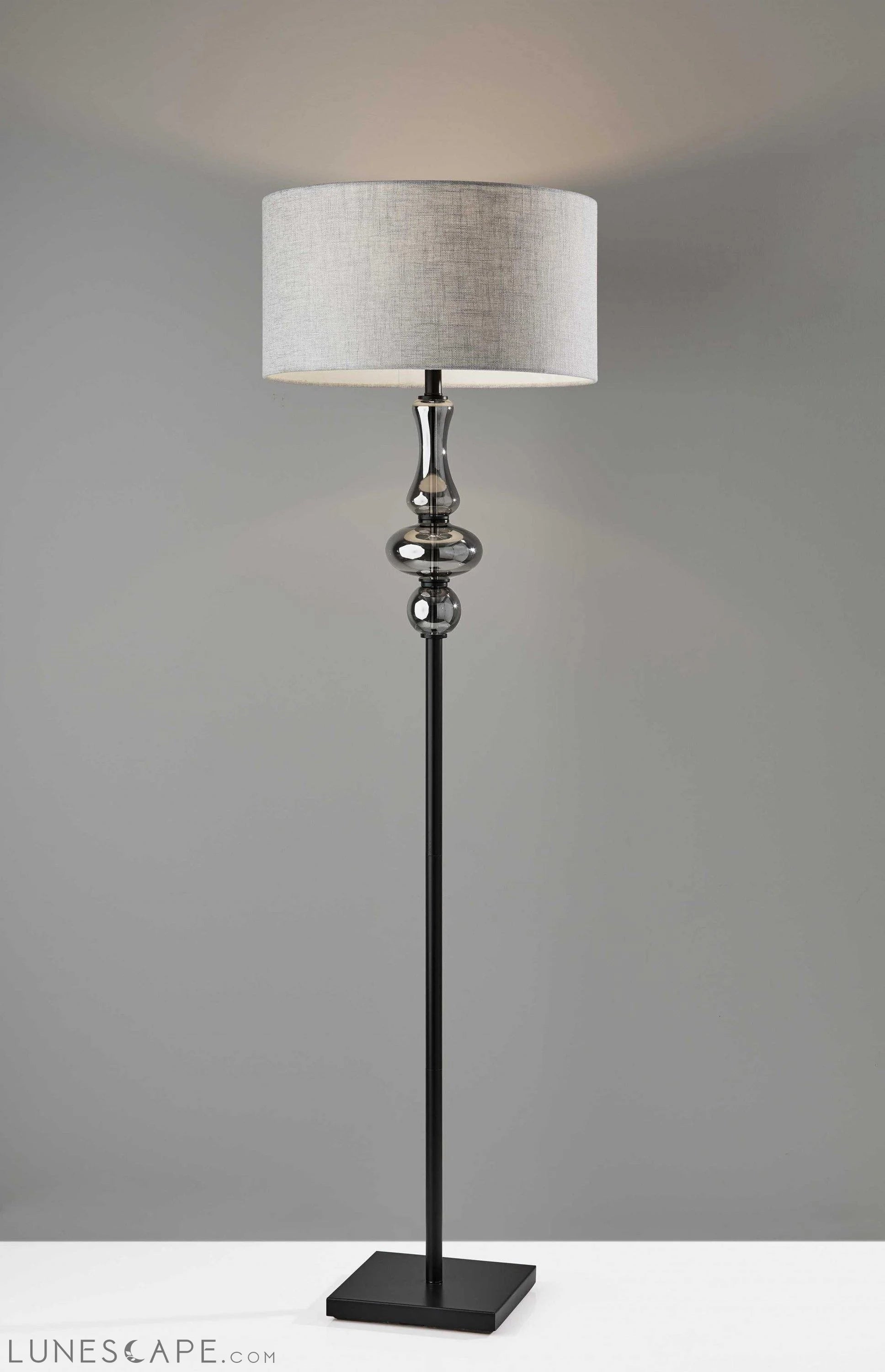 19" X 19" X 65.5" Black Metal Glass Fabric Floor Lamp LUNESCAPE