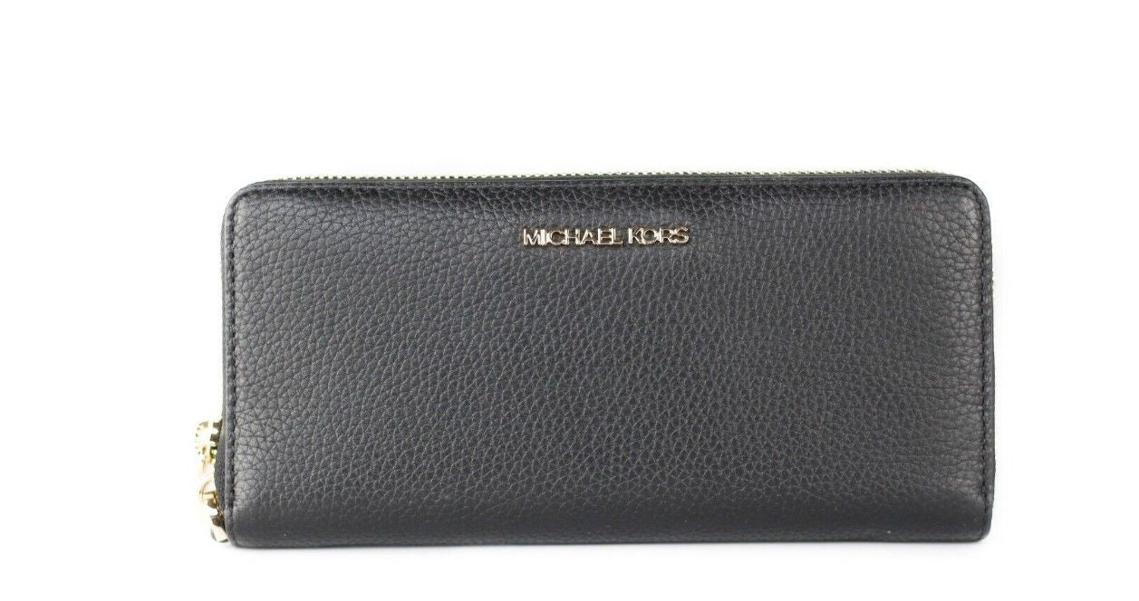 Michael Kors Jet Set Travel Large Black Pebble Leather Continental Wrist Wallet LUNESCAPE