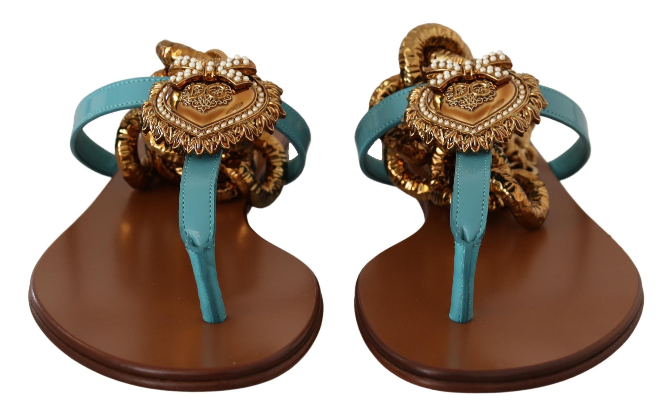 Dolce & Gabbana Blue Leather Devotion Flats Sandals LUNESCAPE