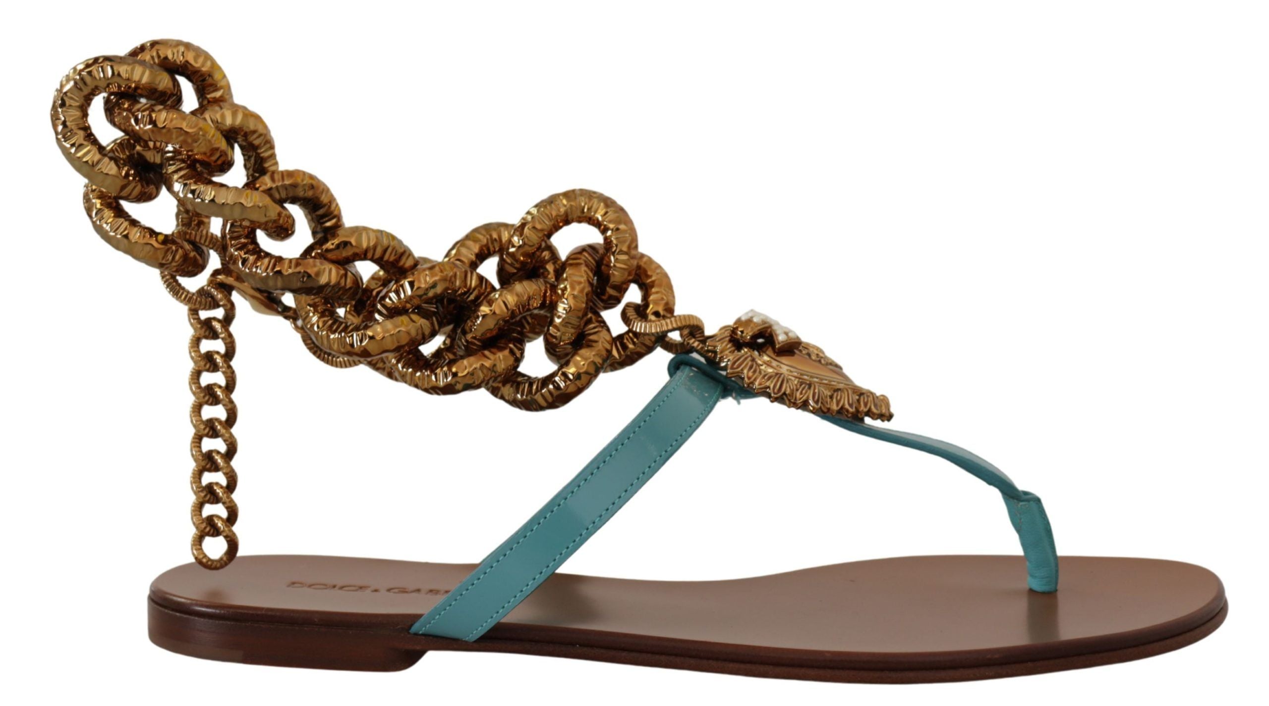 Dolce & Gabbana Blue Leather Devotion Flats Sandals LUNESCAPE