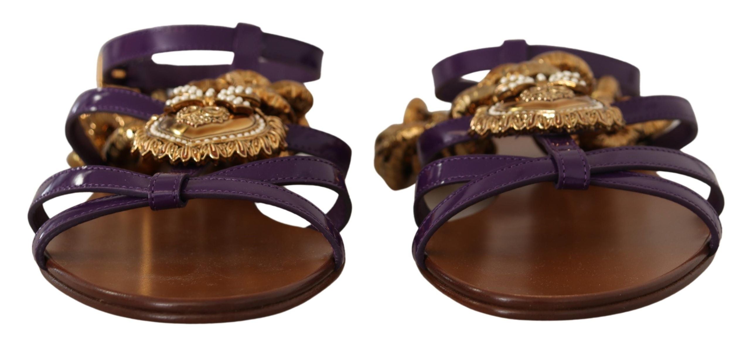 Dolce & Gabbana Purple Leather Devotion Flats Sandals Shoes LUNESCAPE