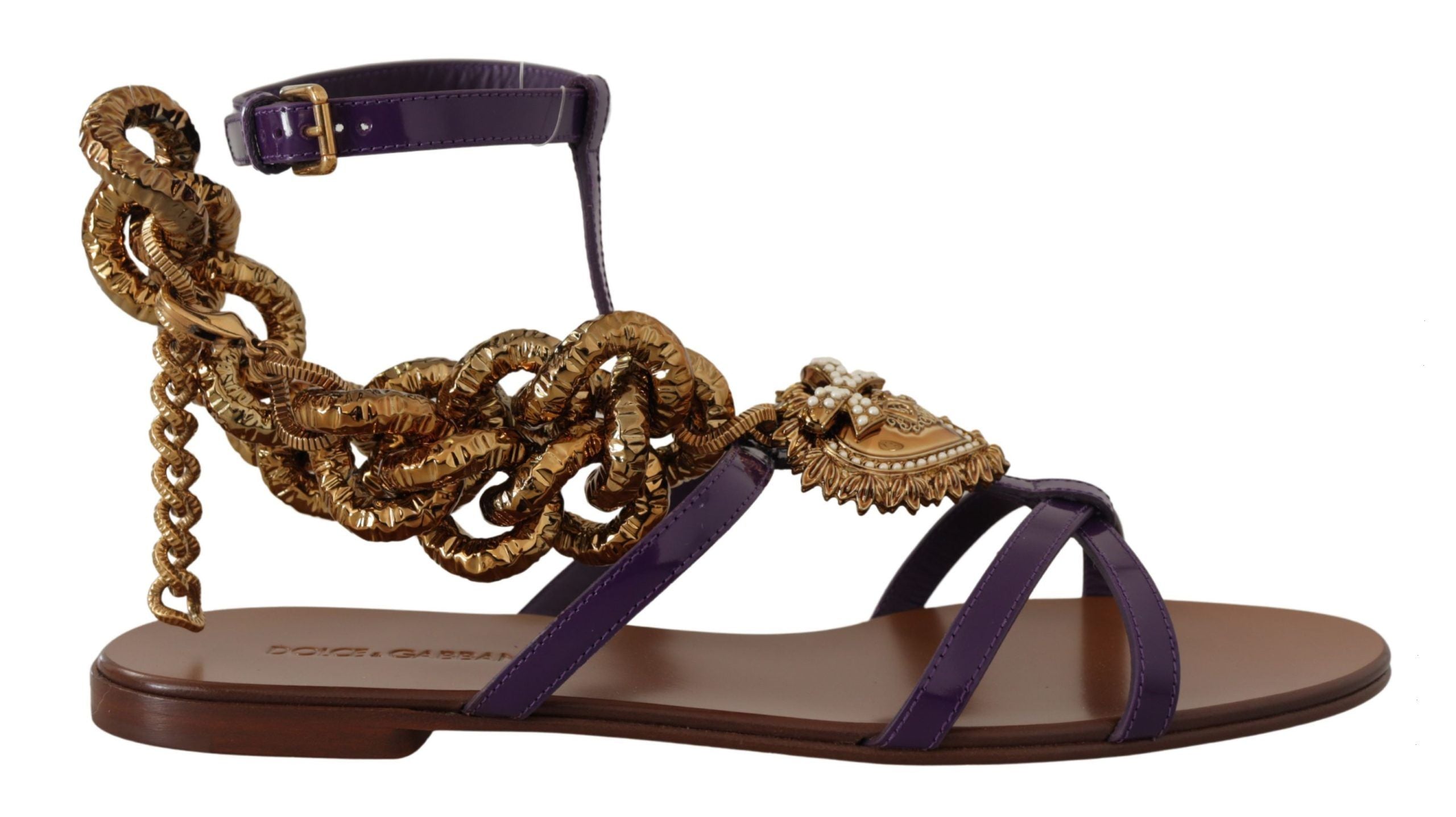 Dolce & Gabbana Purple Leather Devotion Flats Sandals Shoes LUNESCAPE