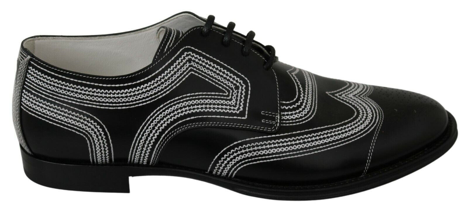 Dolce & Gabbana Black Leather Derby Formal White Lace Shoes LUNESCAPE