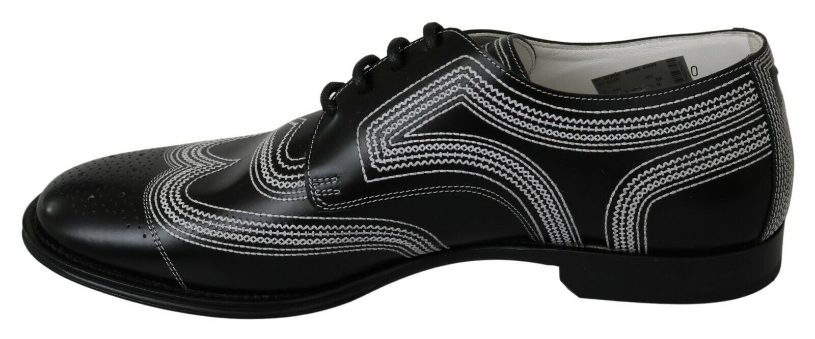 Dolce & Gabbana Black Leather Derby Formal White Lace Shoes LUNESCAPE