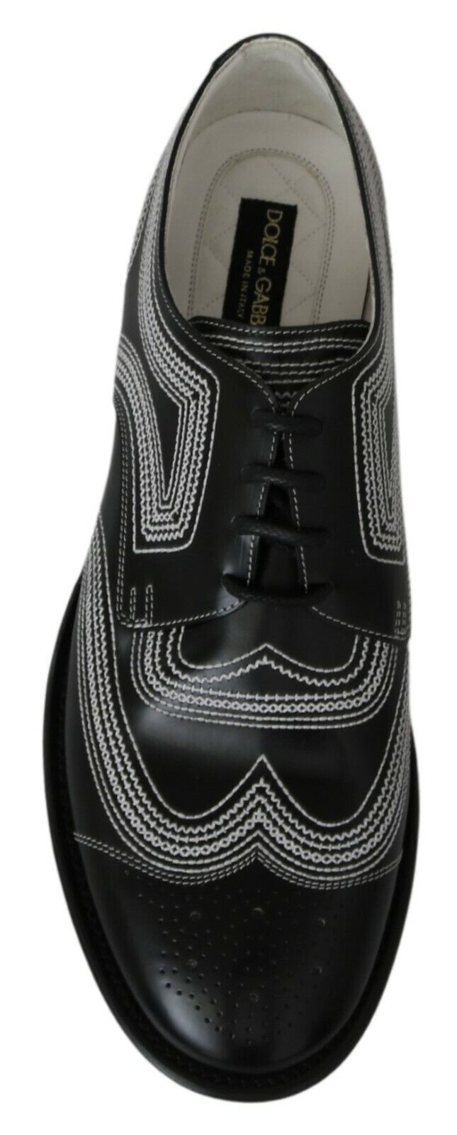Dolce & Gabbana Black Leather Derby Formal White Lace Shoes LUNESCAPE