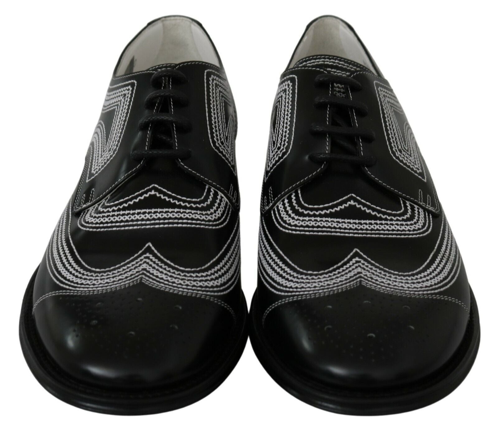 Dolce & Gabbana Black Leather Derby Formal White Lace Shoes LUNESCAPE
