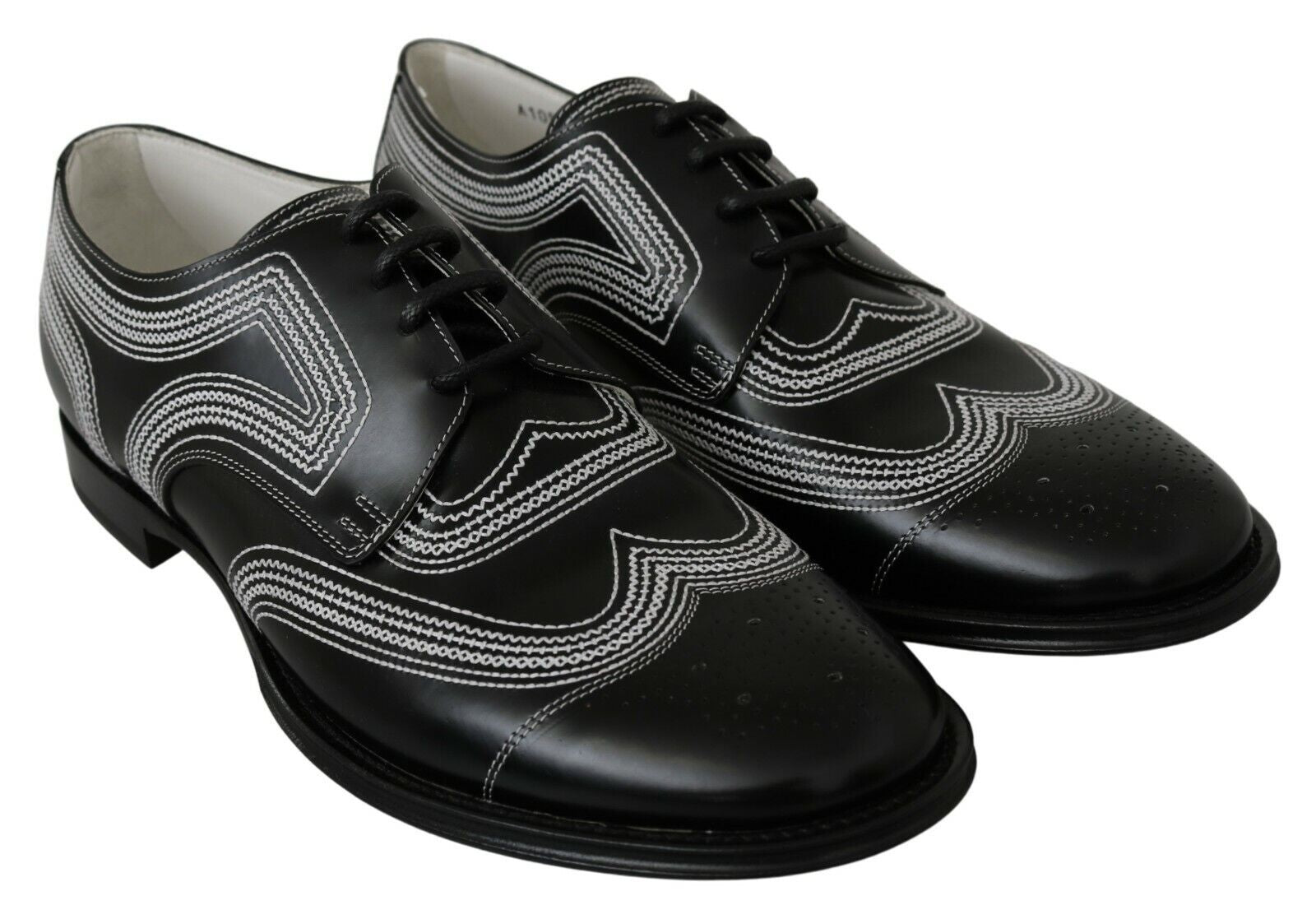 Dolce & Gabbana Black Leather Derby Formal White Lace Shoes LUNESCAPE