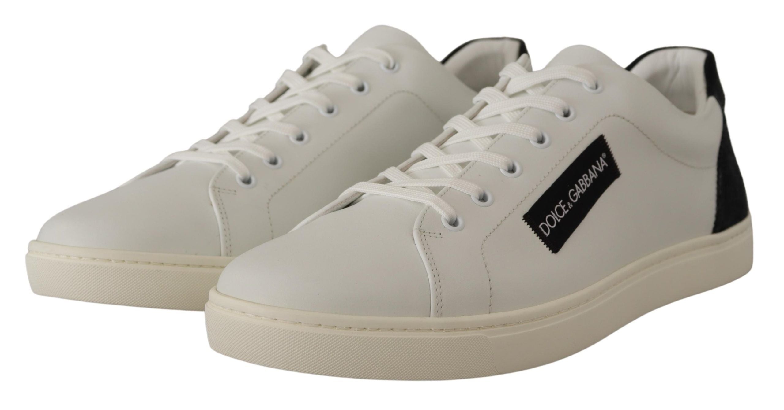 Dolce & Gabbana White Black Leather Low Shoes Sneakers LUNESCAPE