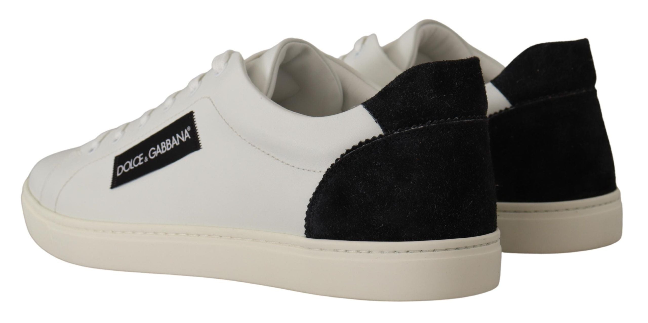 Dolce & Gabbana White Black Leather Low Shoes Sneakers LUNESCAPE