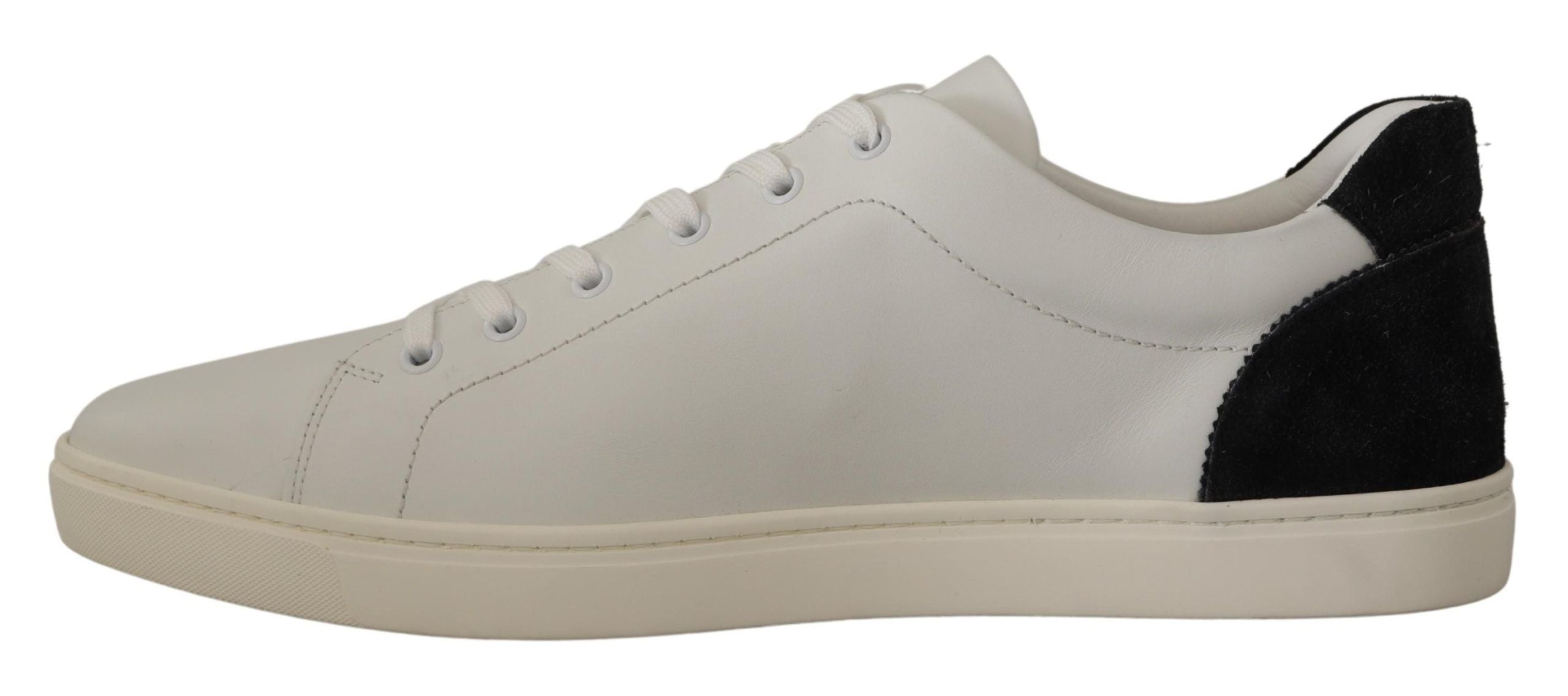 Dolce & Gabbana White Black Leather Low Shoes Sneakers LUNESCAPE