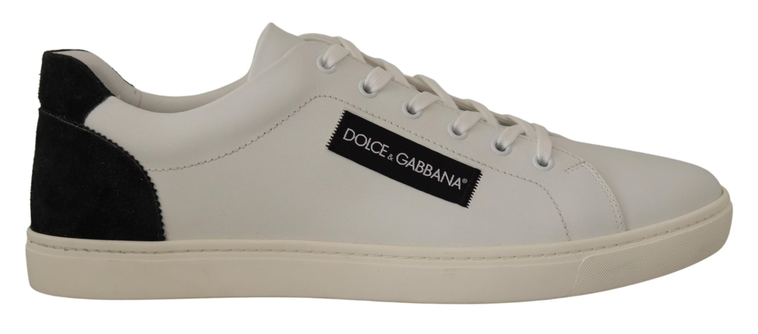 Dolce & Gabbana White Black Leather Low Shoes Sneakers LUNESCAPE