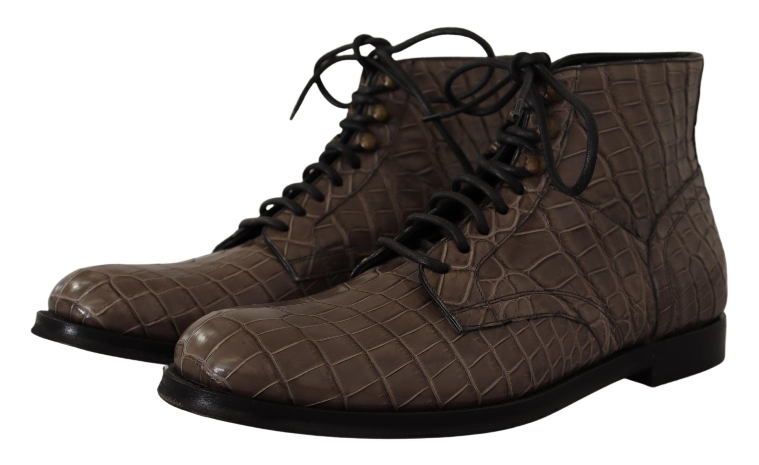 Dolce & Gabbana Gray Crocodile Leather Derby Boots LUNESCAPE