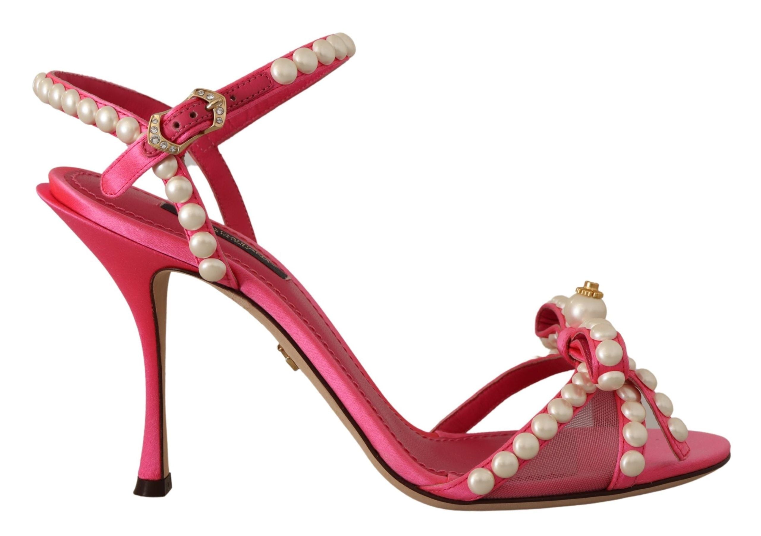 Dolce & Gabbana Pink Satin White Pearl Crystals Heels Shoes LUNESCAPE