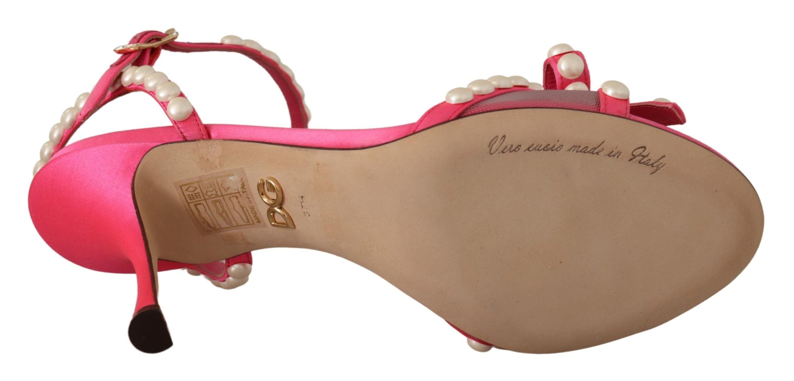 Dolce & Gabbana Pink Satin White Pearl Crystals Heels Shoes LUNESCAPE