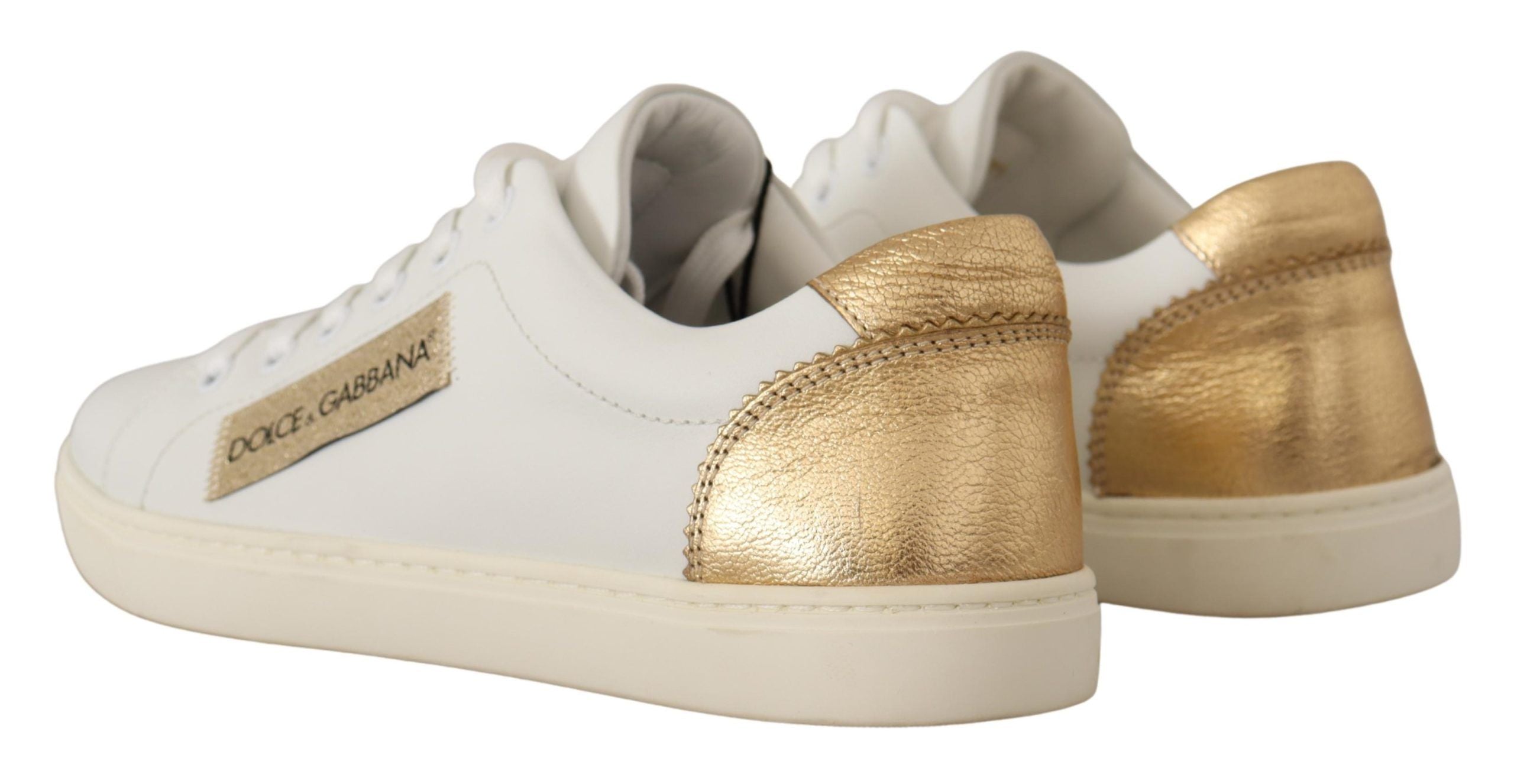 Dolce & Gabbana White Gold Leather Low Top Sneakers LUNESCAPE