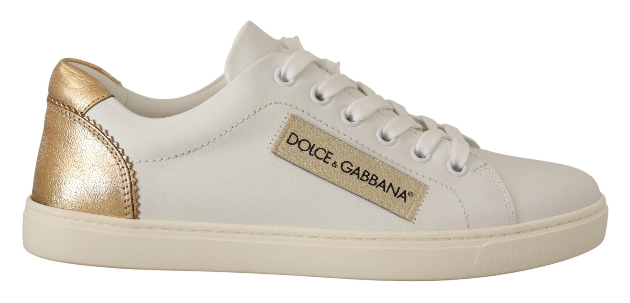 Dolce & Gabbana White Gold Leather Low Top Sneakers LUNESCAPE