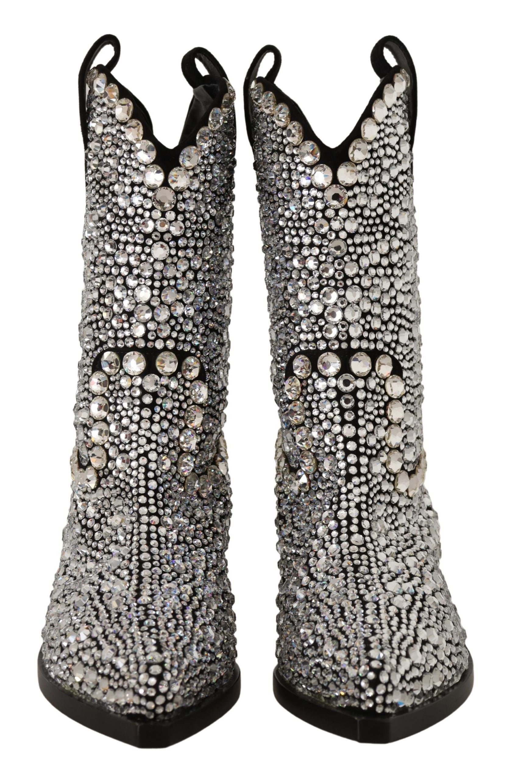 Dolce & Gabbana Black Suede Strass Crystal Cowgirl Boots LUNESCAPE