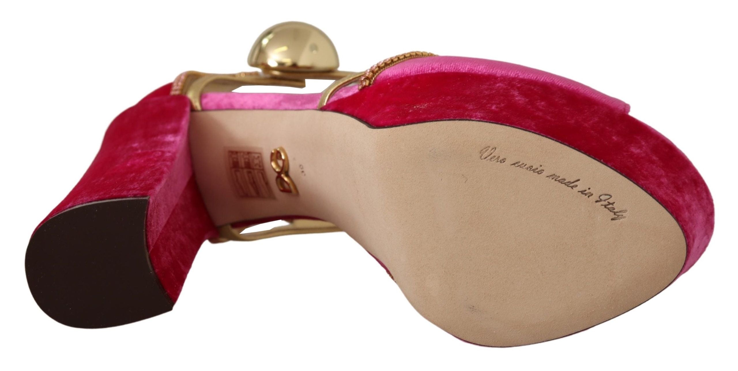 Dolce & Gabbana Pink Velvet Crystal Ankle Strap Sandals Shoes LUNESCAPE