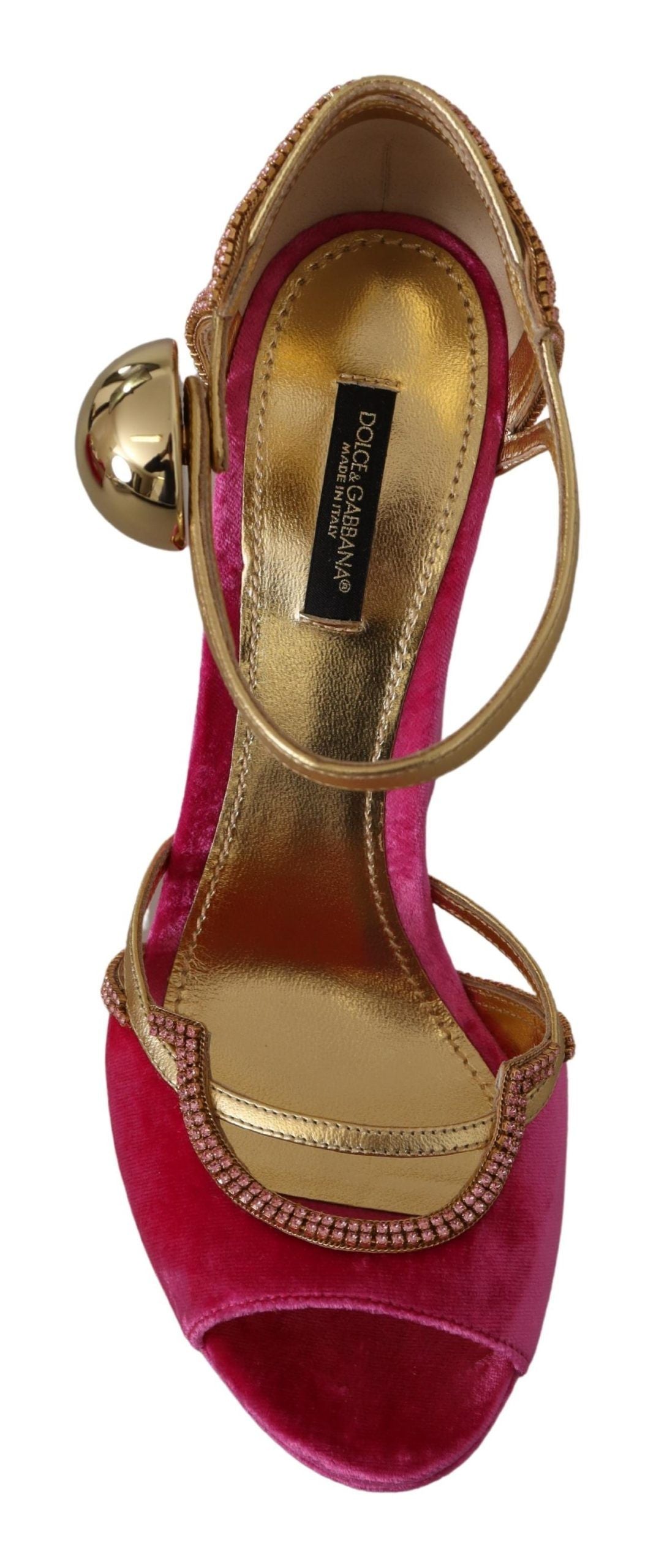 Dolce & Gabbana Pink Velvet Crystal Ankle Strap Sandals Shoes LUNESCAPE