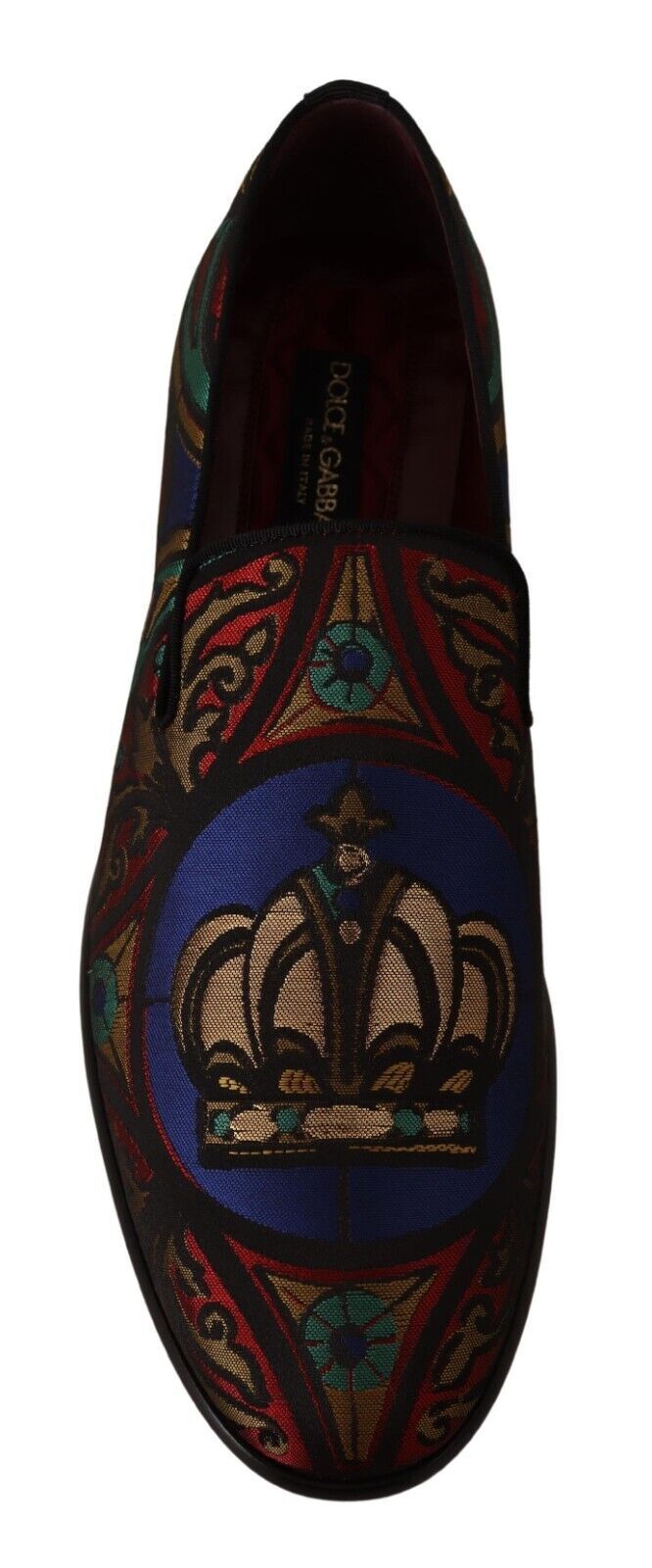Dolce & Gabbana Multicolor Jacquard Crown Slippers Loafers Shoes LUNESCAPE