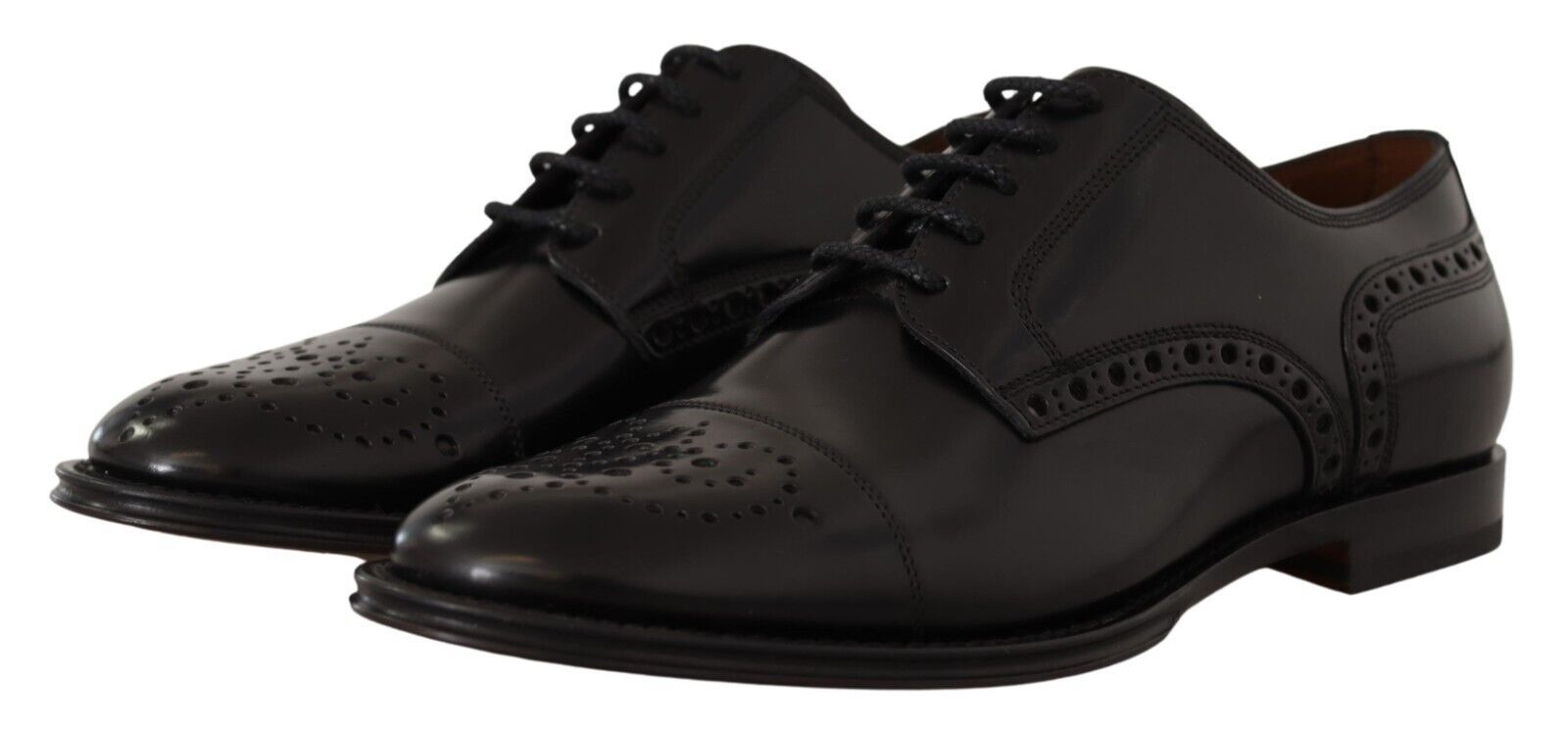 Dolce & Gabbana Black Leather Wingtip Mens Formal Derby Shoes LUNESCAPE