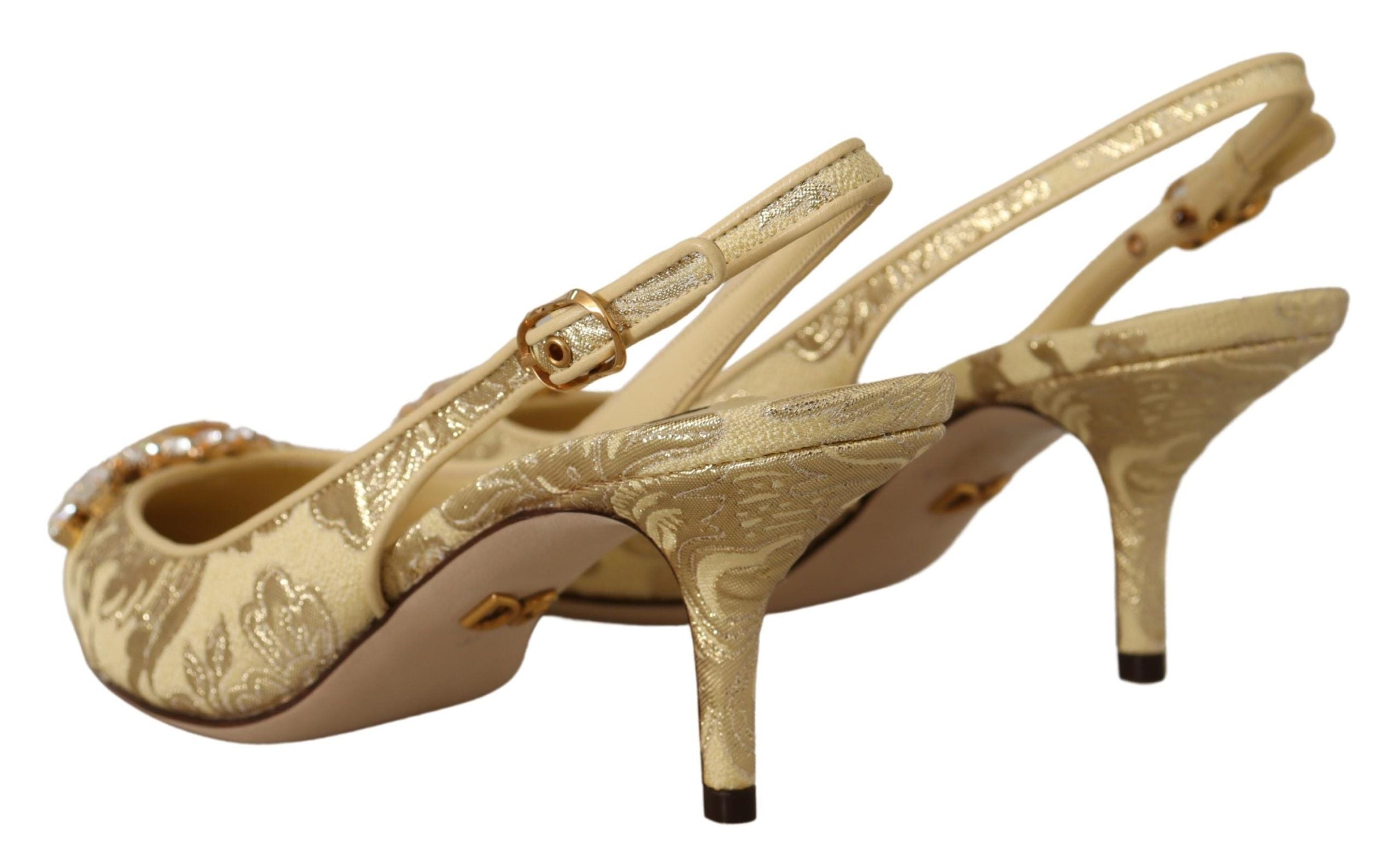 Dolce & Gabbana Gold Crystal Slingbacks Pumps Heels Shoes LUNESCAPE