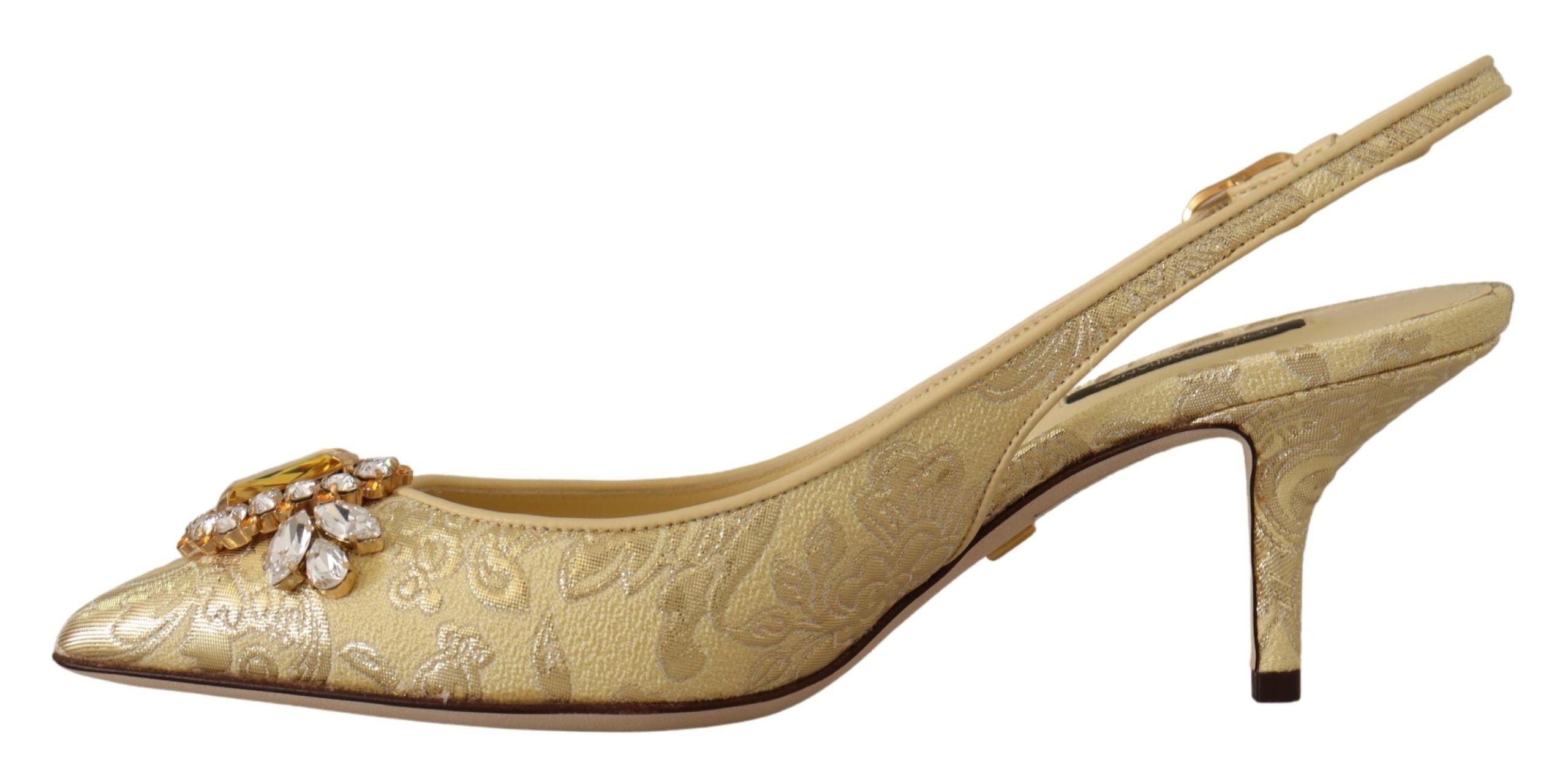 Dolce & Gabbana Gold Crystal Slingbacks Pumps Heels Shoes LUNESCAPE