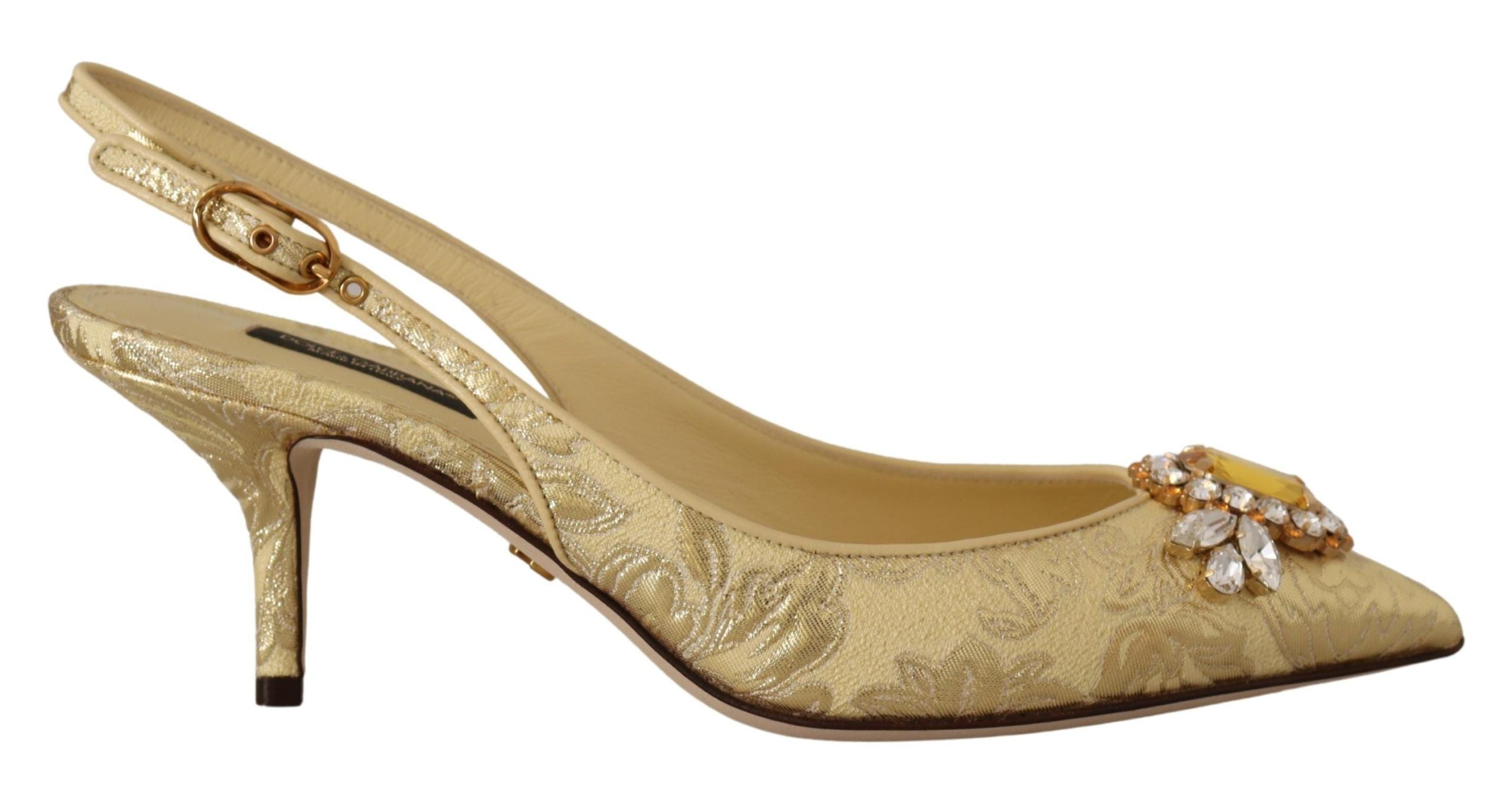 Dolce & Gabbana Gold Crystal Slingbacks Pumps Heels Shoes LUNESCAPE