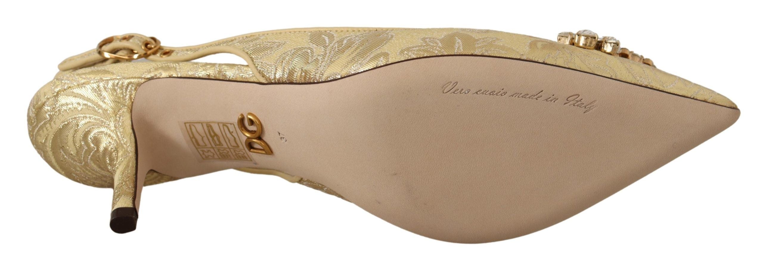 Dolce & Gabbana Gold Crystal Slingbacks Pumps Heels Shoes LUNESCAPE