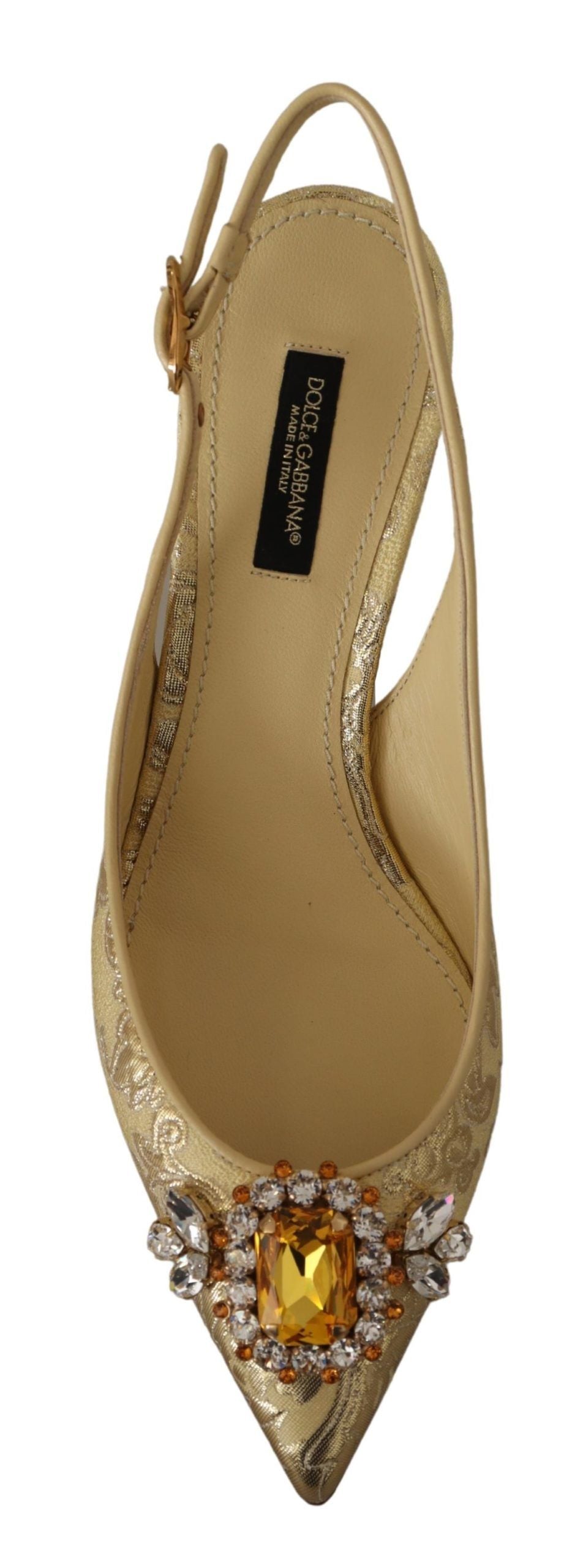 Dolce & Gabbana Gold Crystal Slingbacks Pumps Heels Shoes LUNESCAPE