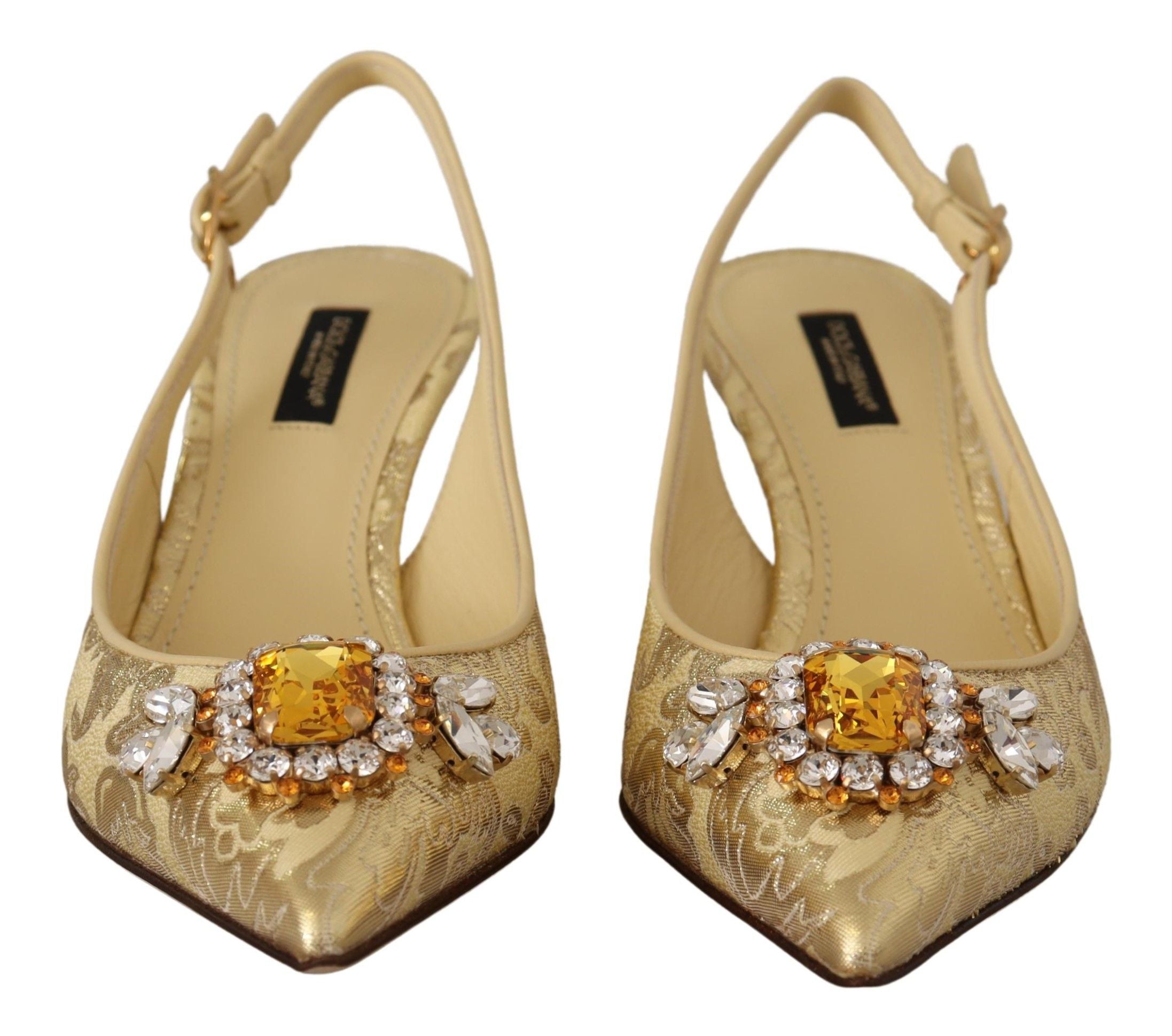 Dolce & Gabbana Gold Crystal Slingbacks Pumps Heels Shoes LUNESCAPE