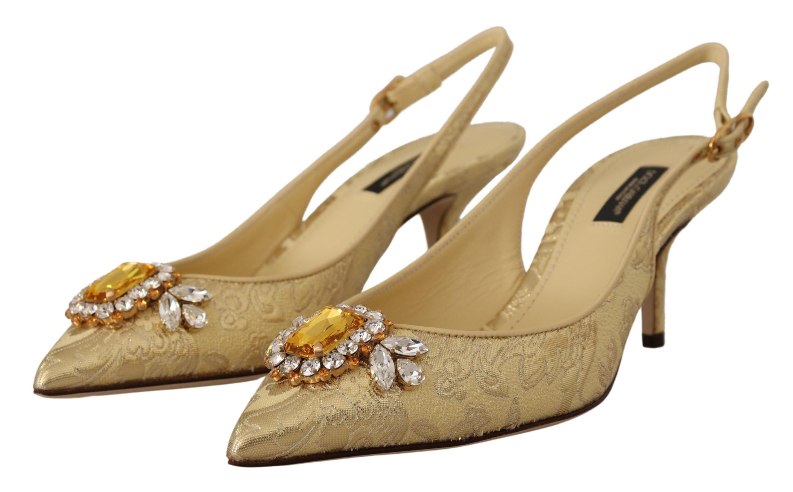 Dolce & Gabbana Gold Crystal Slingbacks Pumps Heels Shoes LUNESCAPE