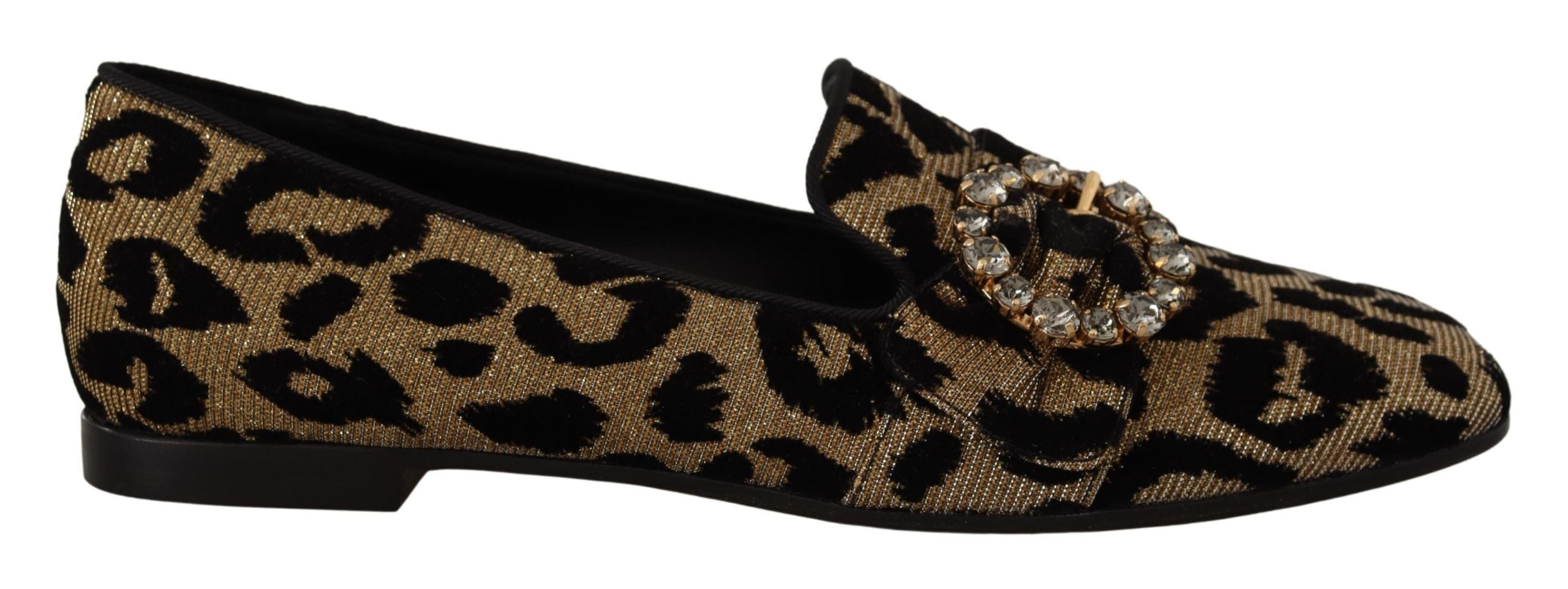 Dolce & Gabbana Gold Leopard Print Crystals Loafers Shoes LUNESCAPE