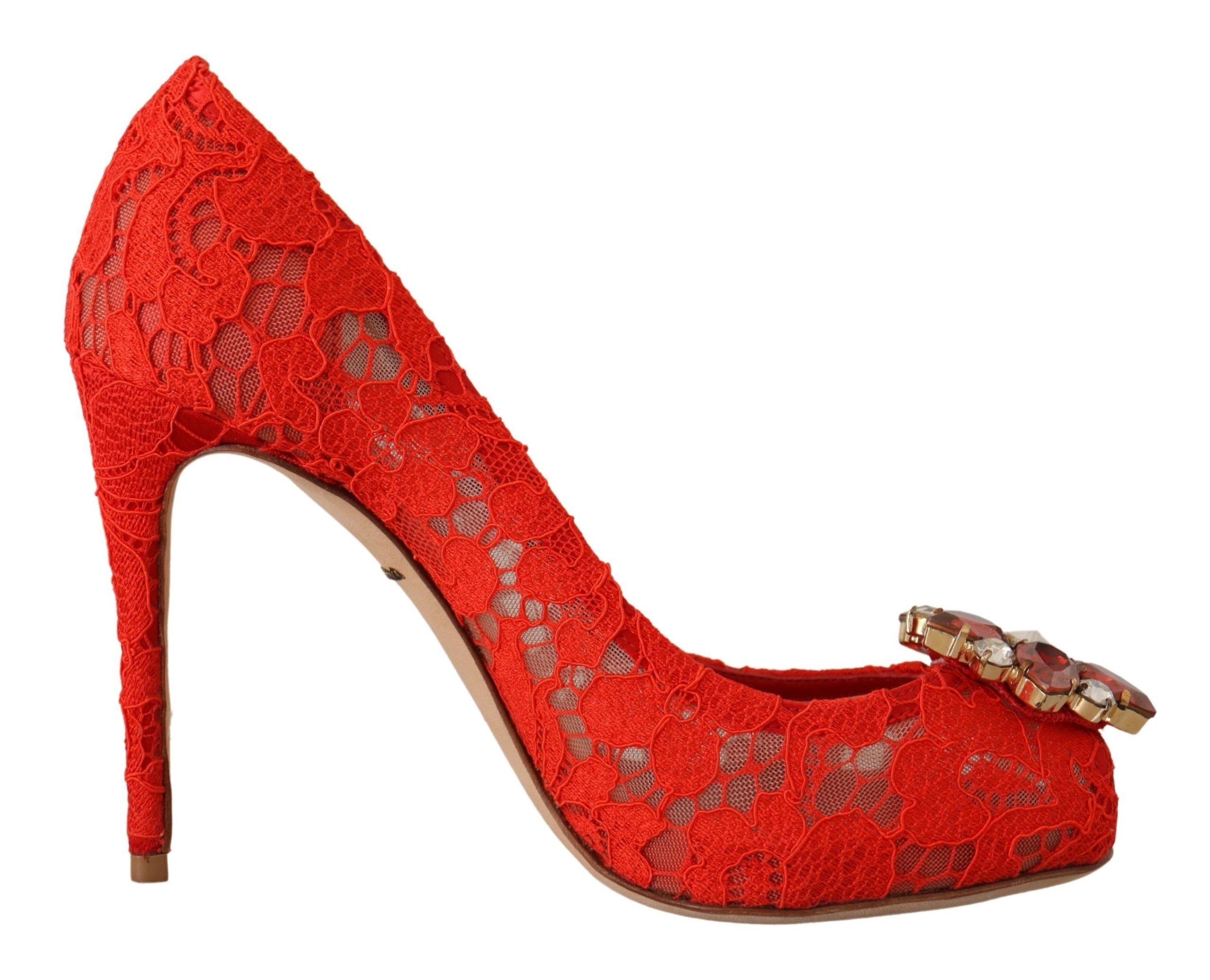 Dolce & Gabbana Red Taormina Lace Crystal Heels Pumps LUNESCAPE