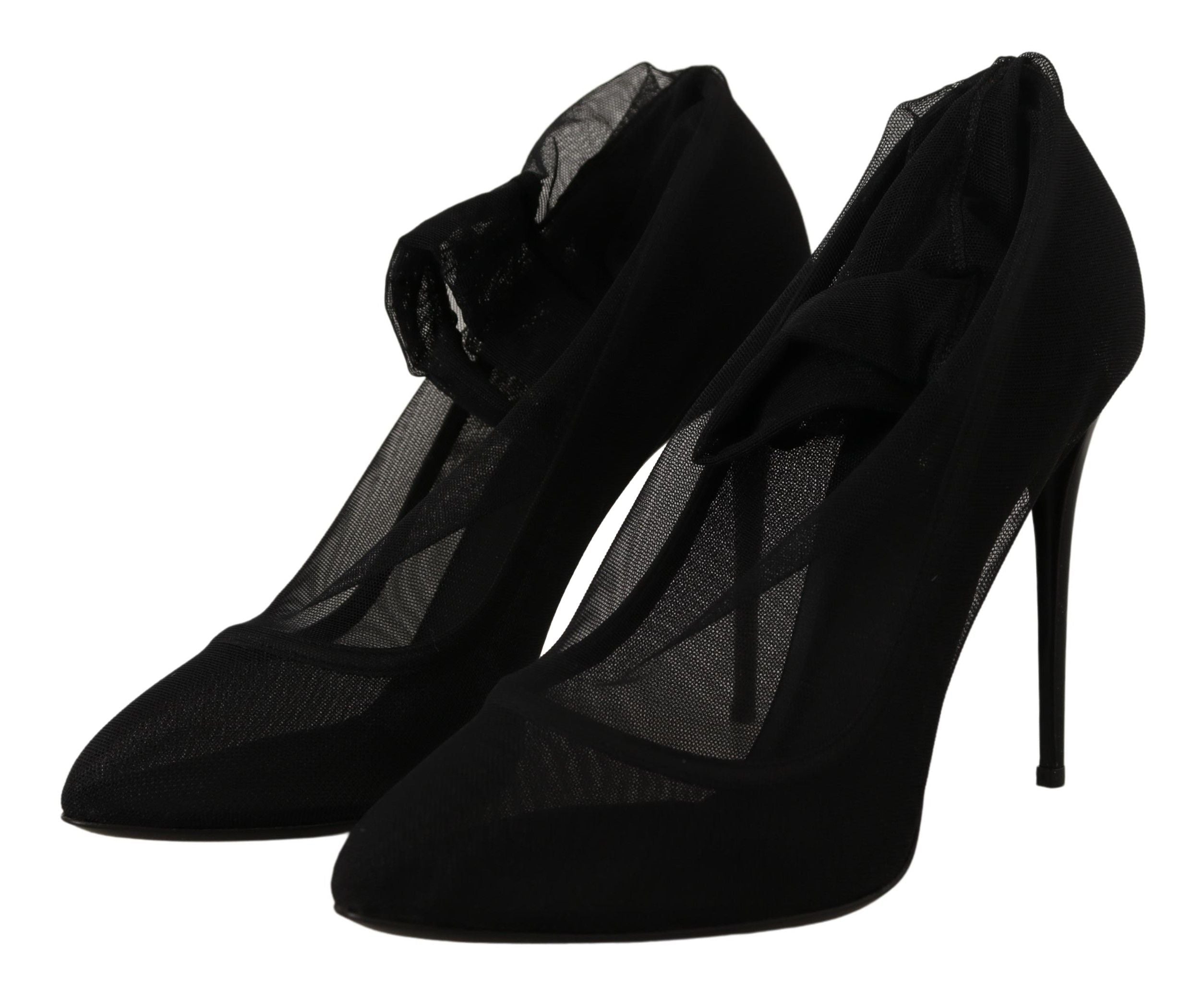 Dolce & Gabbana Black Tulle Stretch Boots Pumps Shoes LUNESCAPE