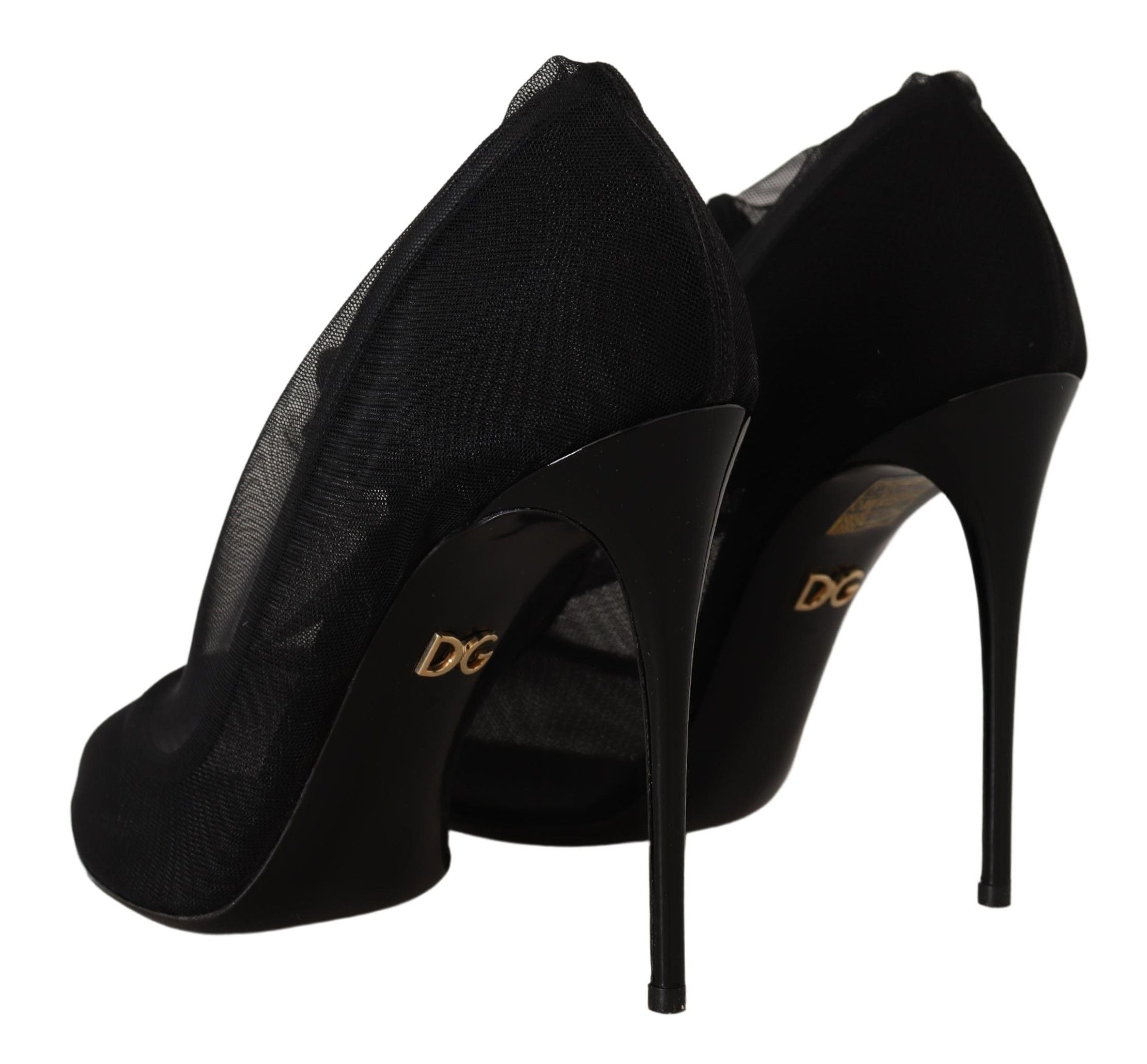 Dolce & Gabbana Black Tulle Stretch Boots Pumps Shoes LUNESCAPE