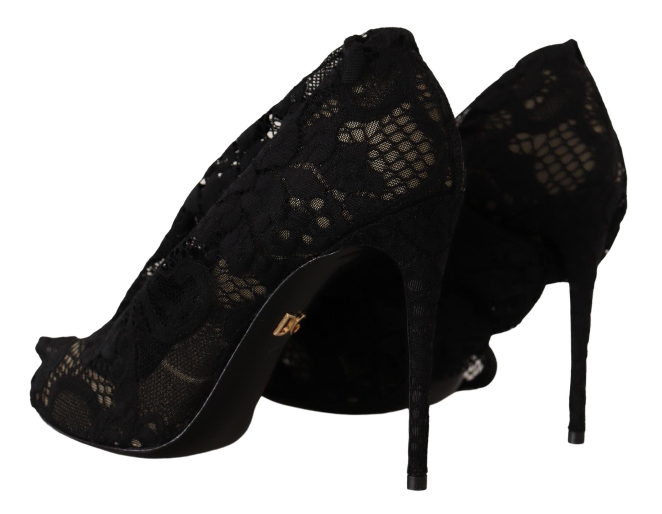 Dolce & Gabbana Black Stretch Socks Taormina Lace Boots Shoes LUNESCAPE