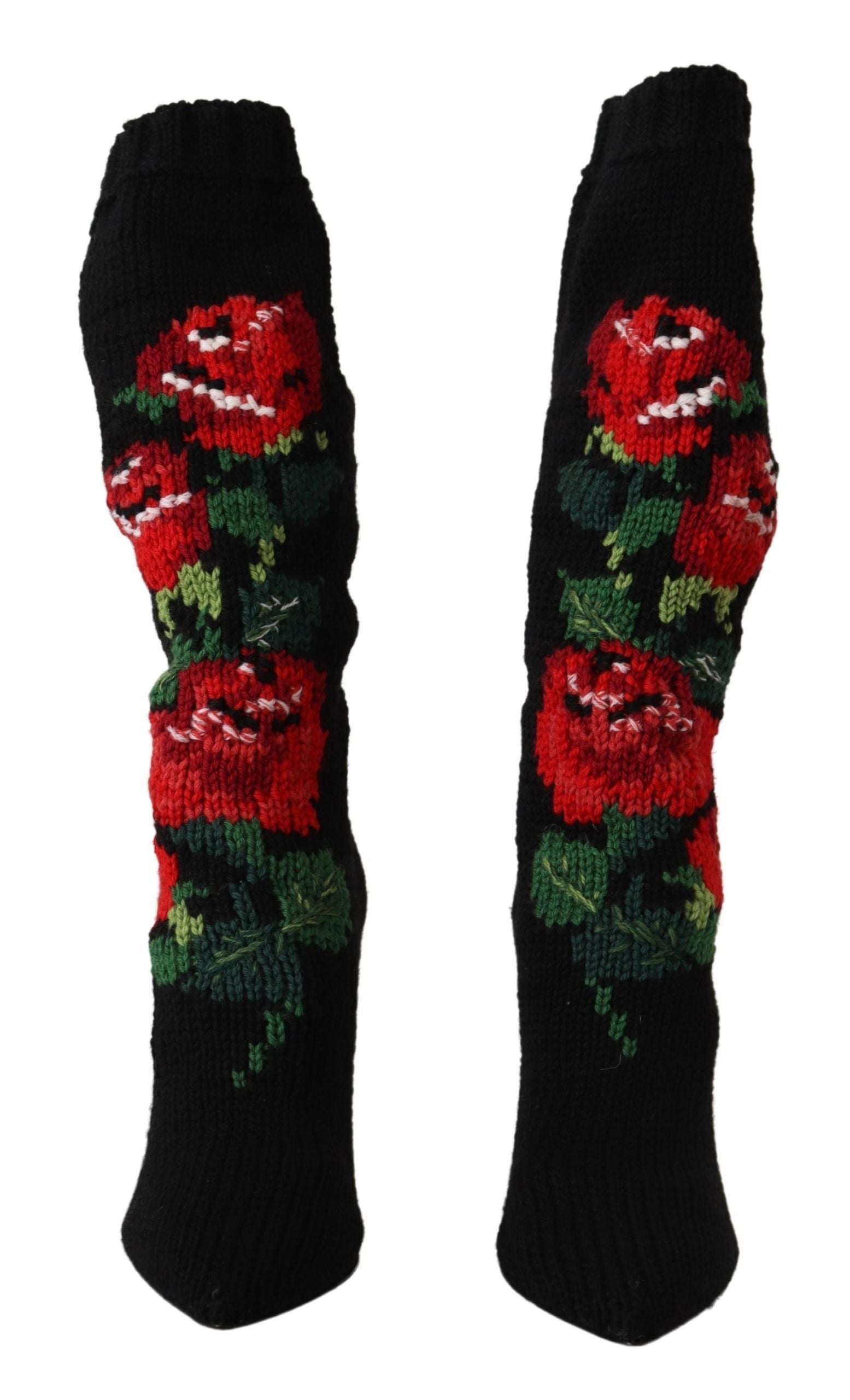 Dolce & Gabbana Black Stretch Socks Red Roses Booties Shoes LUNESCAPE