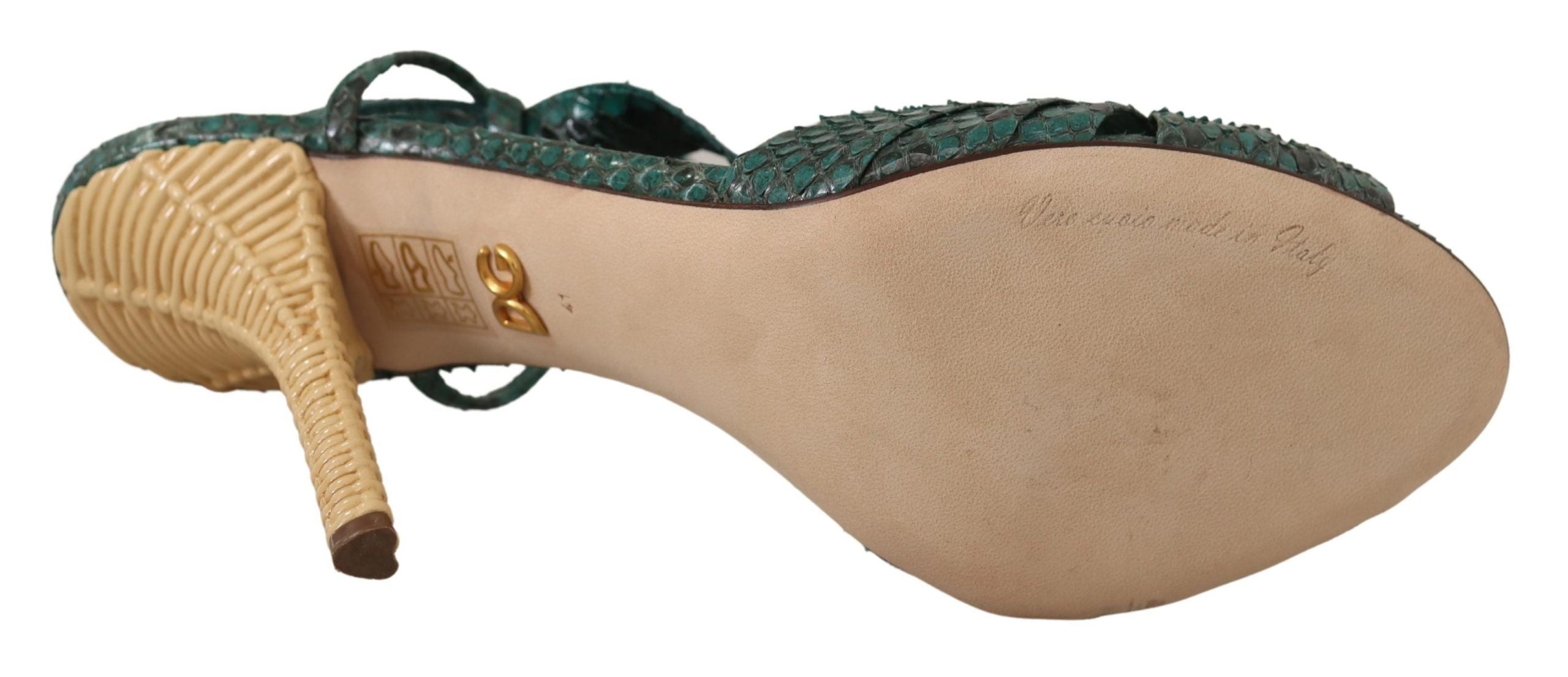 Dolce & Gabbana Elegant Green Python Strappy Heels LUNESCAPE