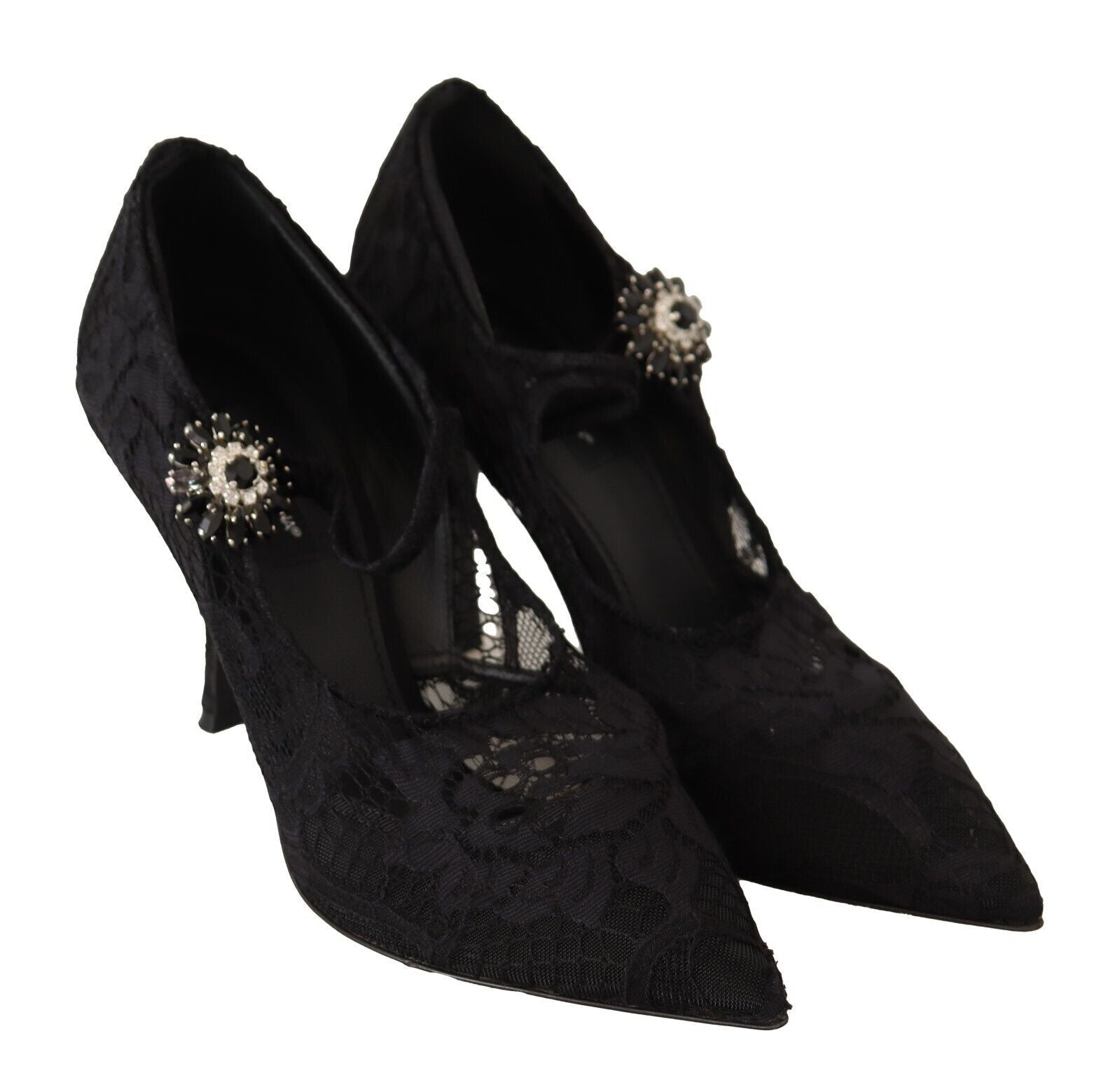 Dolce & Gabbana Black Lace Crystals Heels Mary Jane Pumps Shoes LUNESCAPE