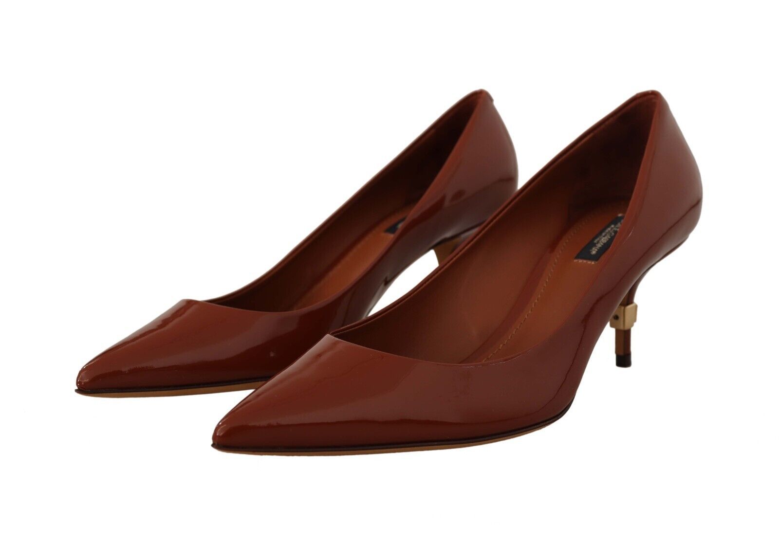 Dolce & Gabbana Brown Kitten Heels Pumps Patent Leather Shoes LUNESCAPE