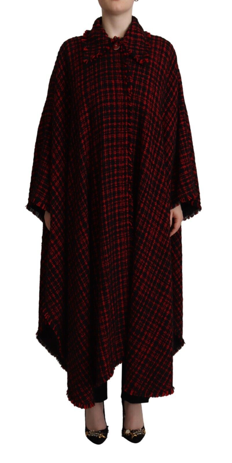 Dolce & Gabbana Black Red Cotton Checkered Over Coat Jacket LUNESCAPE