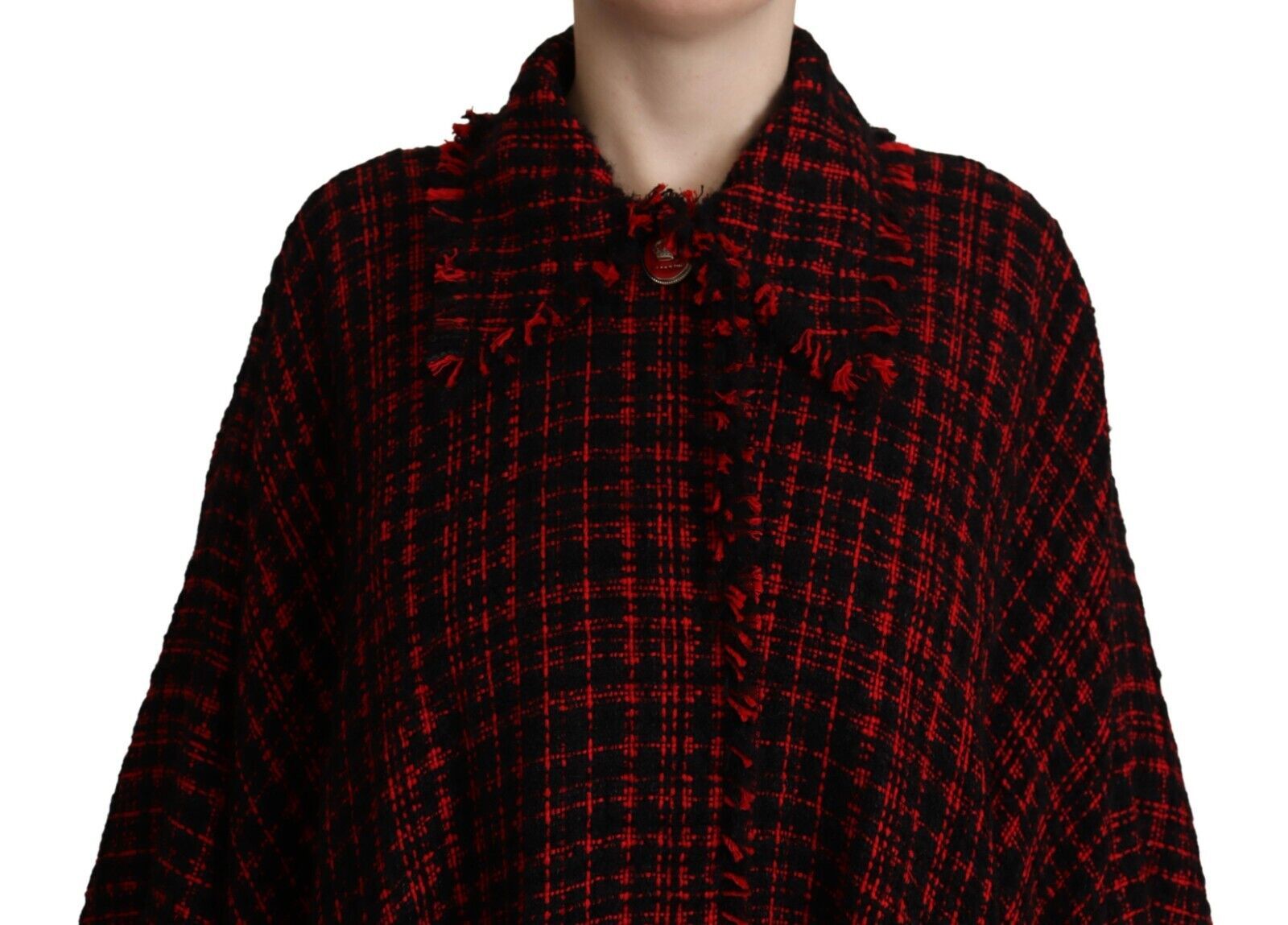 Dolce & Gabbana Black Red Cotton Checkered Over Coat Jacket LUNESCAPE