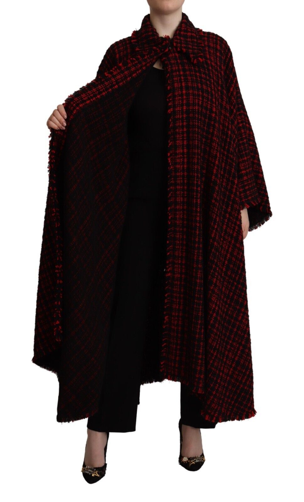 Dolce & Gabbana Black Red Cotton Checkered Over Coat Jacket LUNESCAPE