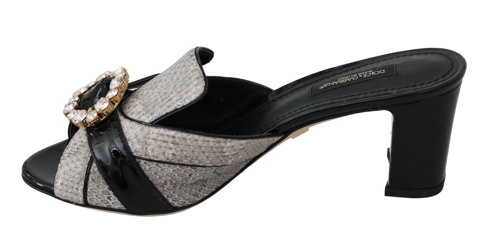 Dolce & Gabbana Black Gray Exotic Leather Crystals Sandals Shoes LUNESCAPE