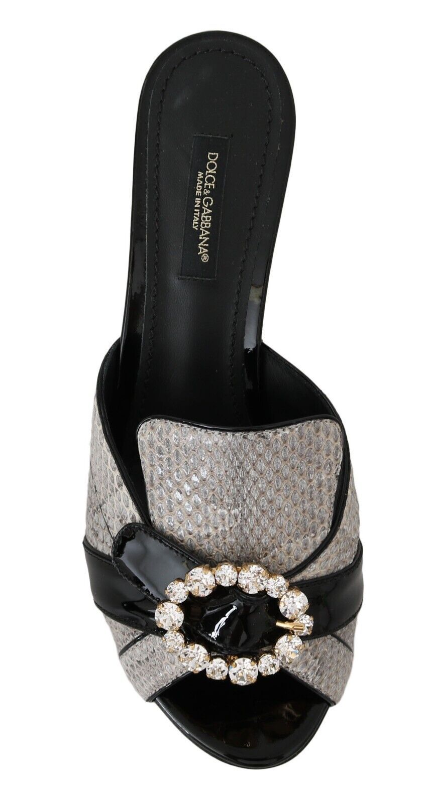 Dolce & Gabbana Black Gray Exotic Leather Crystals Sandals Shoes LUNESCAPE